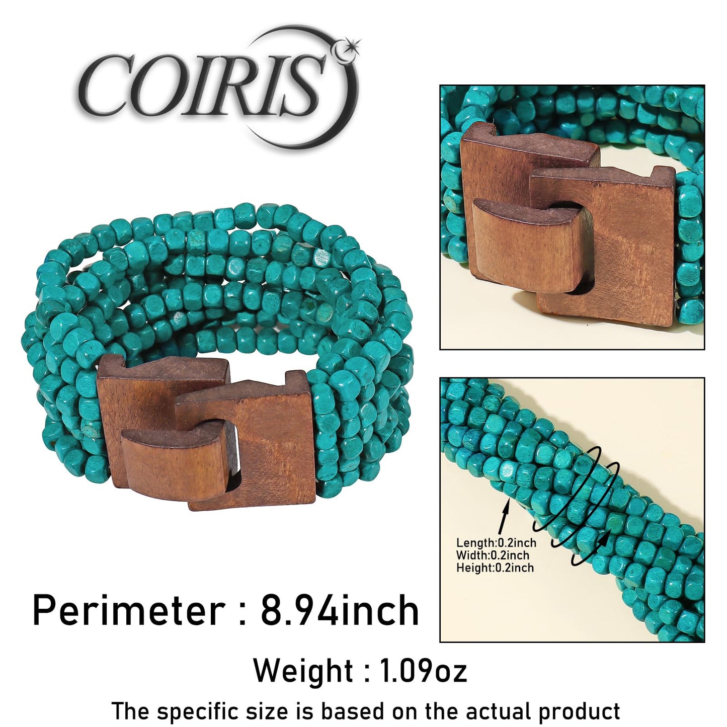 Coiris Boho Bangle Bracelets for Women Wooden Beaded Bracelets Chunky Bohemian Beach Bracelets Jewelry for Women(BR1235-Teal)