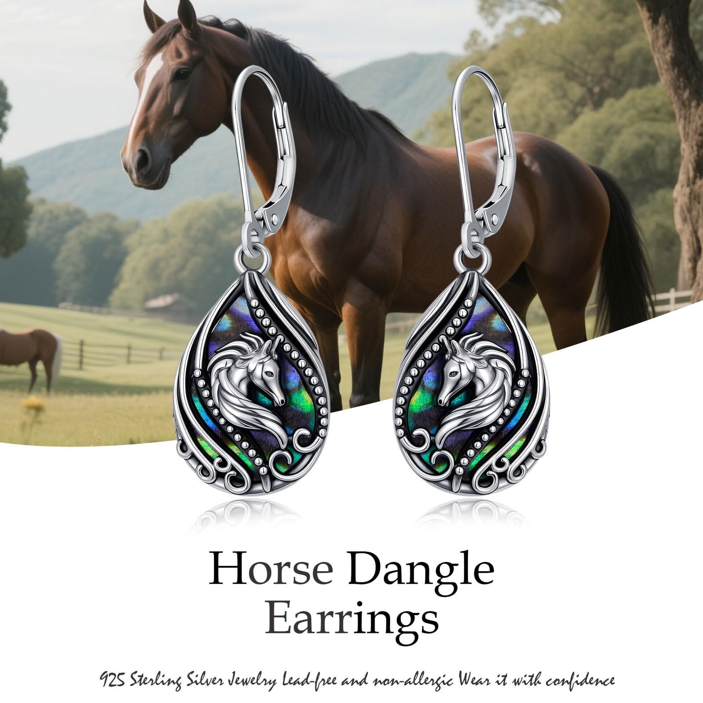 YYmqmq Horse Dangle Earrings for Women 925 Sterling Sliver Abalone Shell Earrings Leverback Western Jewelry Horse Gifts for Women Girlfriend Mom Birthday Gifts