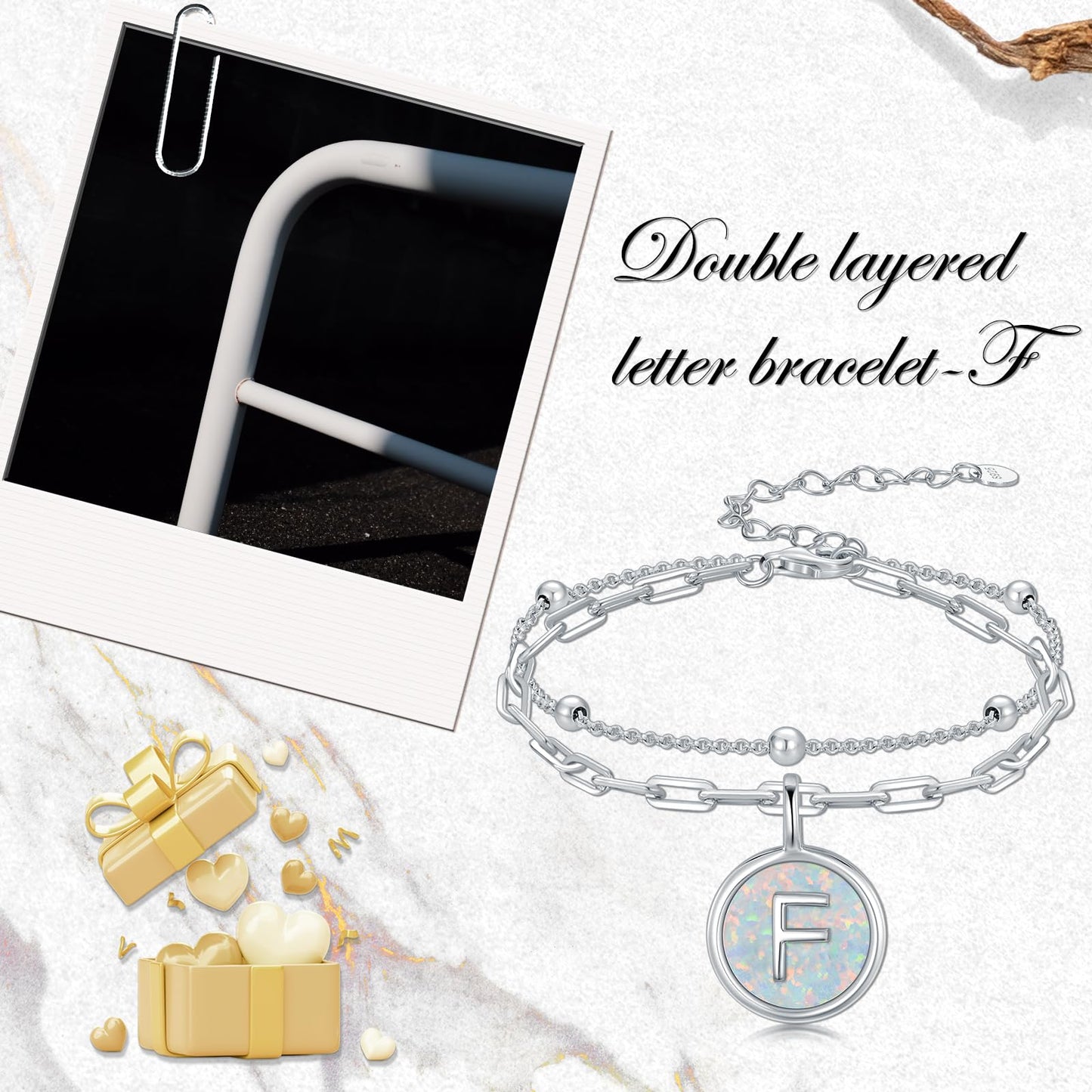 LWQQWL Initial F Bracelet for Women 925 Sterling Silver Layered Initial Bracelet Opal Letter 26 Alphabet Jewelry Christmas Gifts