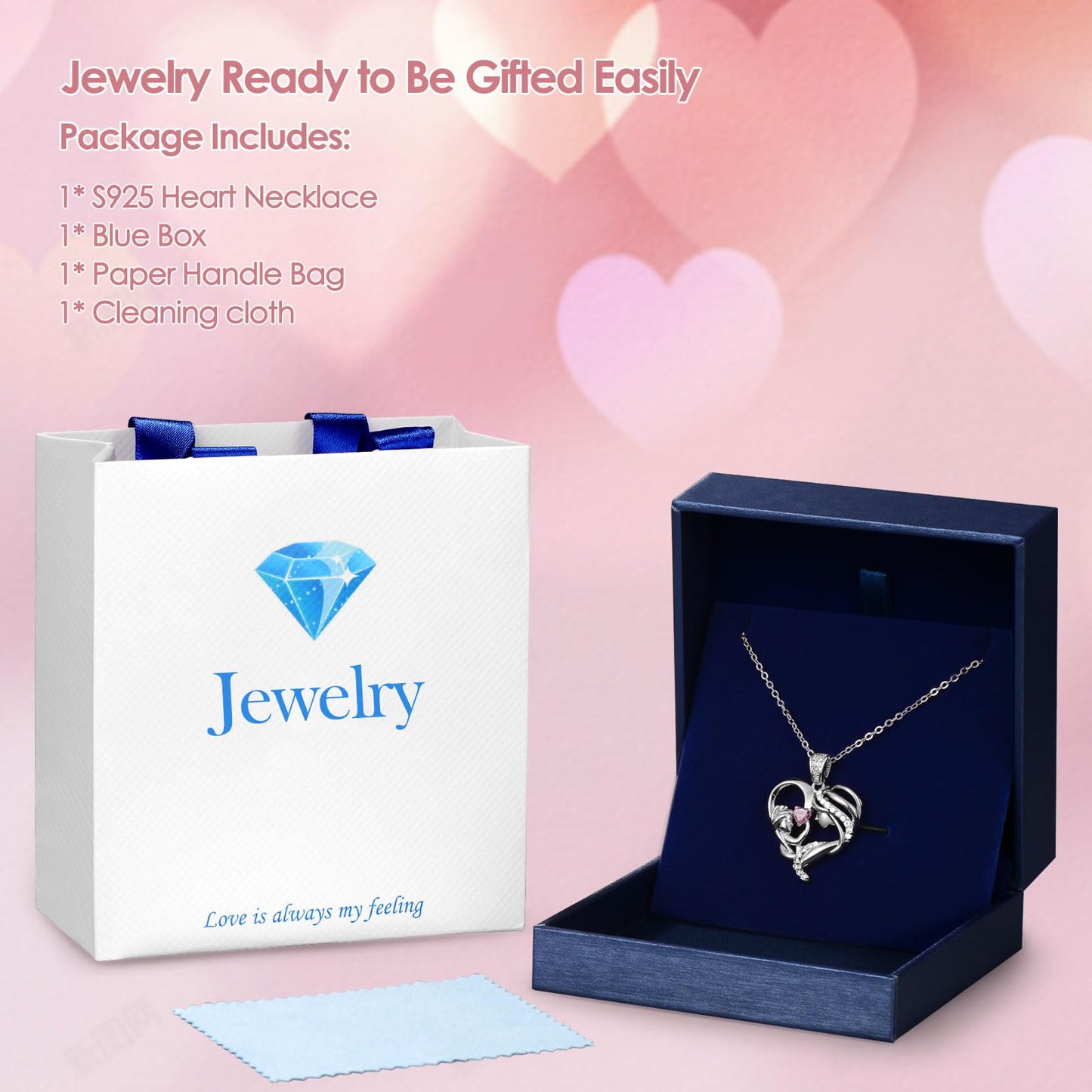 Zifeel Mothers Day Gifts for Mom Wife Her Grandma, S925 Sterling Silver Birthstone Necklaces Jewelry for Women, Mother's Day Love Heart Pendant Necklace for Anniversary Birthday Christmas Day