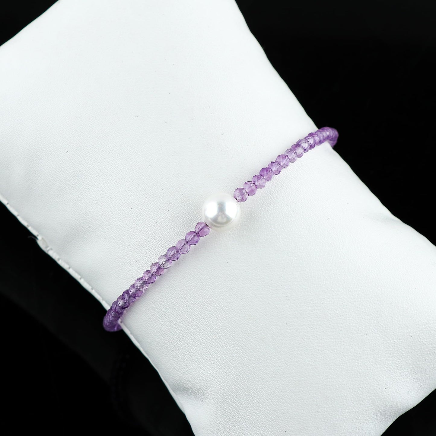 CRYSTALIS Natural Amethyst Beads Slider Bracelet with Elegant Pearl, High Grade Beaded Crystals, Chakra Healing Gemstone, Gift Giving Women Jewelry, 925 Sterling Silver Slider 10 inch