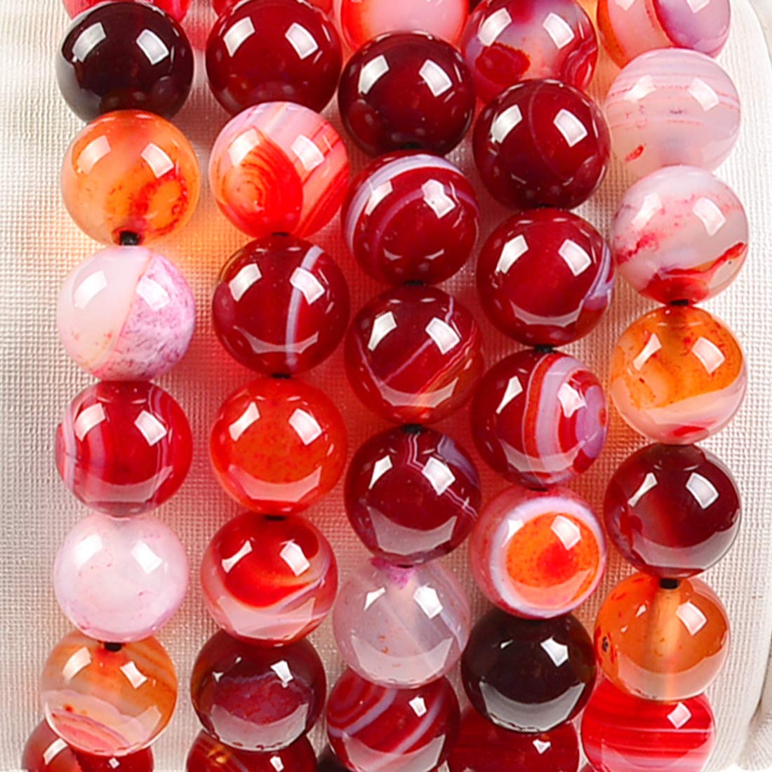 MASSIVE BEADS Natural Healing Power Gemstone Crystal Beads Unisex Adjustable Macrame Bracelets 8mm (Agate Red, 8mm)