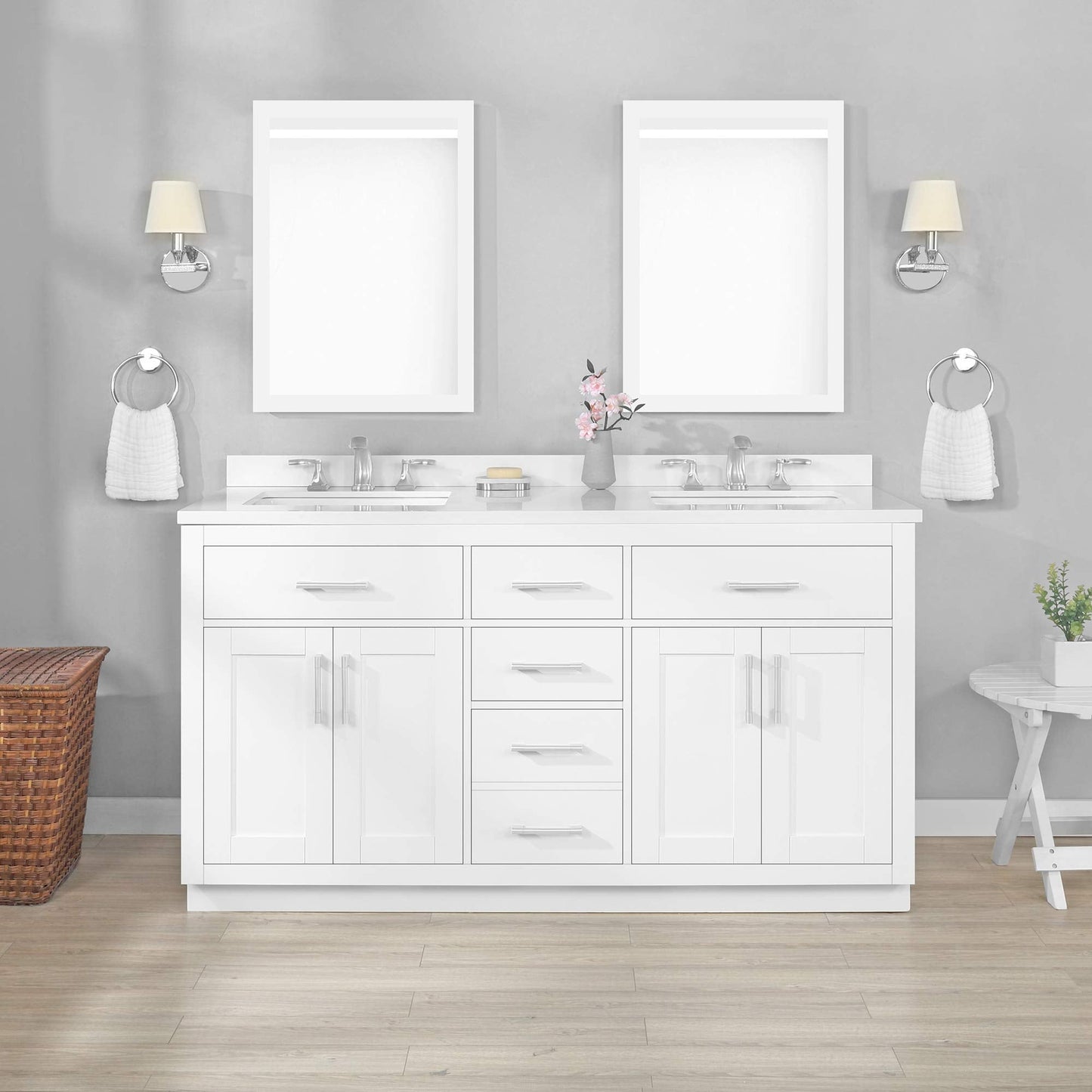 OVE Decors Bailey 60 in. White Undermount Double Sink Bathroom Vanity with White Premium Quality Countertop