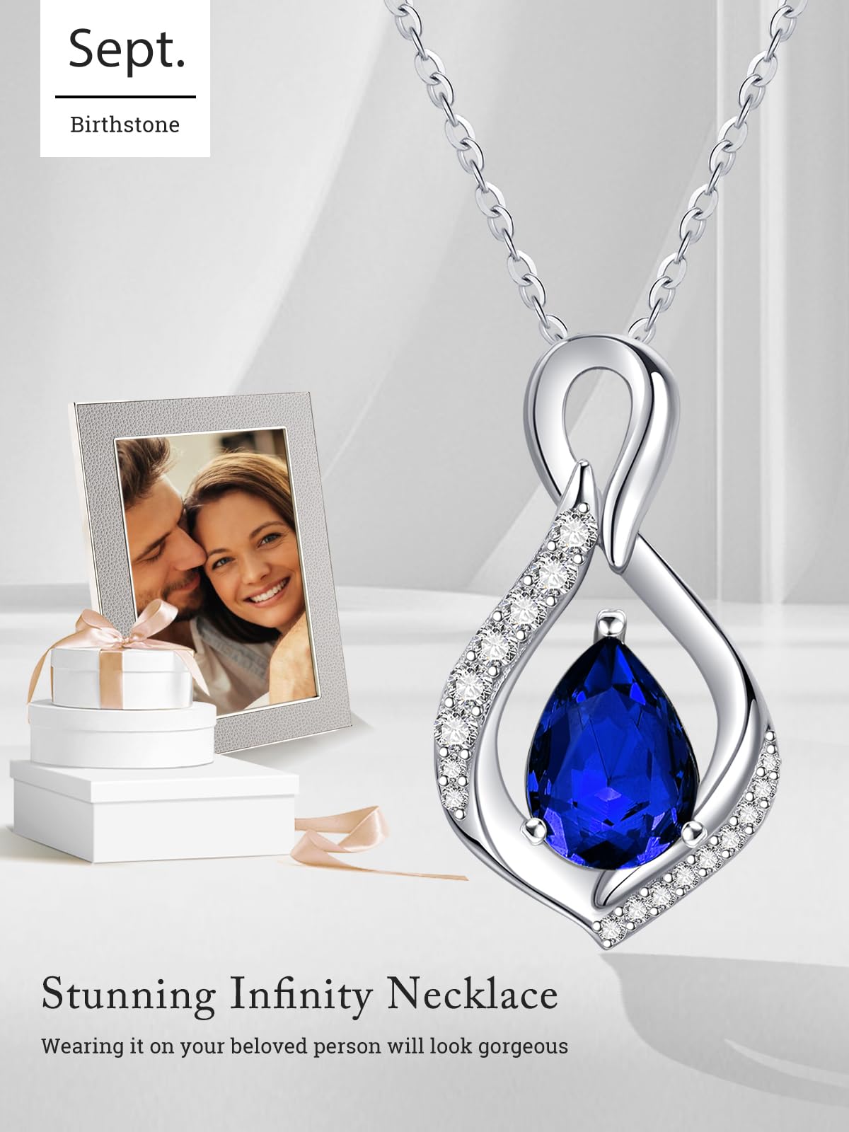 JIYVY32 Sapphire Infinity Necklace for Women September Birthstone Necklaces White Gold Plating Anniversary Birthday Gifts for Wife Her Mom Girlfriend Birthstone Jewelry Gifts for Women
