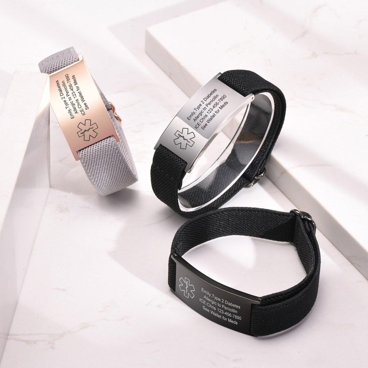 VNOX Medical Alert Id Bracelet for Women, Type 2 Diabetes Medical Alert Bracelets for Women Men Patients Stainless Steel Emergency Bracelets Wristband