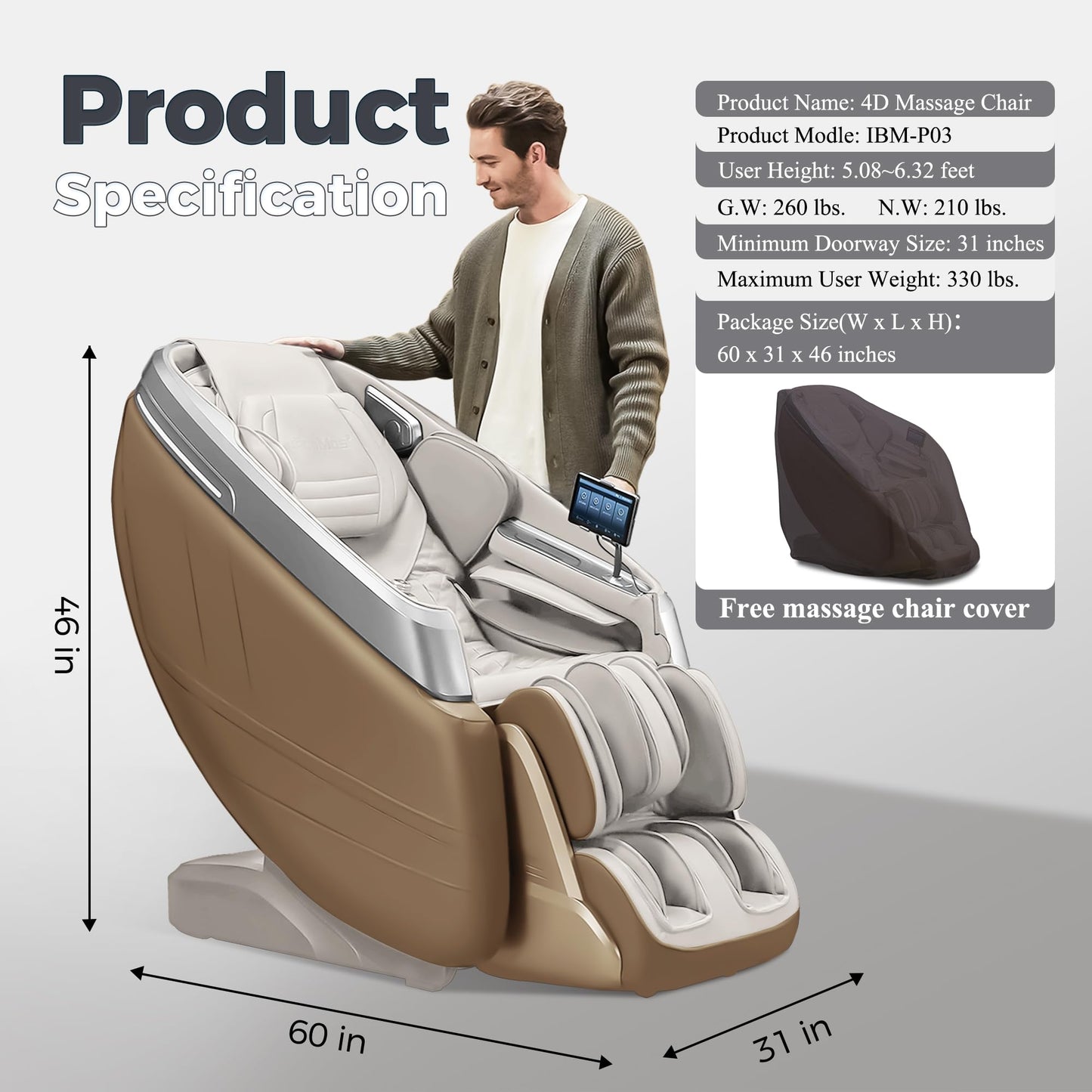 iBooMas P03 4D Zero Gravity Massage Chair,APP Control Massage Chairs Full Body with SL Track,Touch Screen Navigation,Yoga Stretch,Foot Roller,Heat,Airbags,Wireless Charger (Beige)