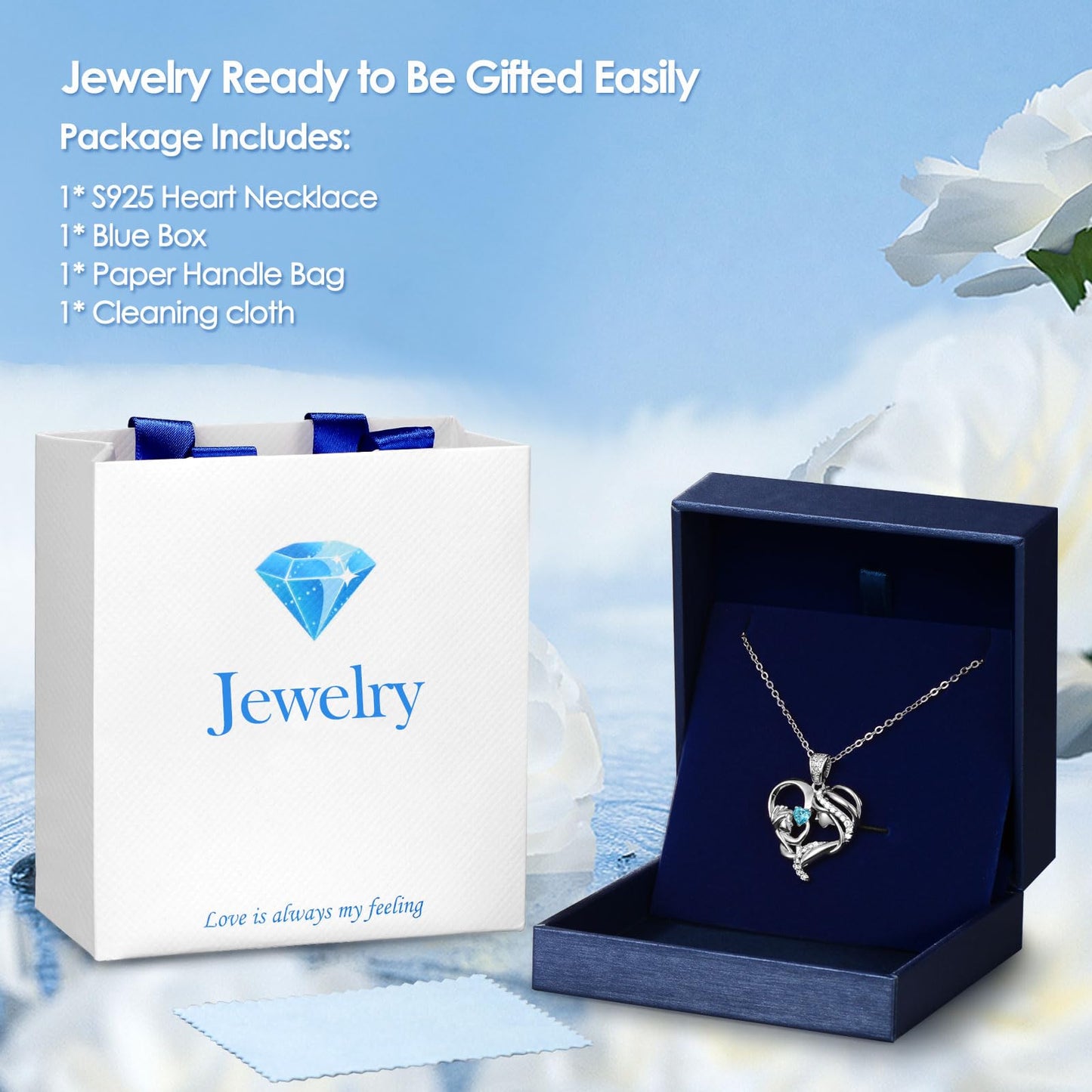 Zifeel Mothers Day Gifts for Mom Wife Her Grandma, S925 Sterling Silver Birthstone Necklaces Jewelry for Women, Mother's Day Love Heart Pendant Necklace for Anniversary Birthday Christmas Day
