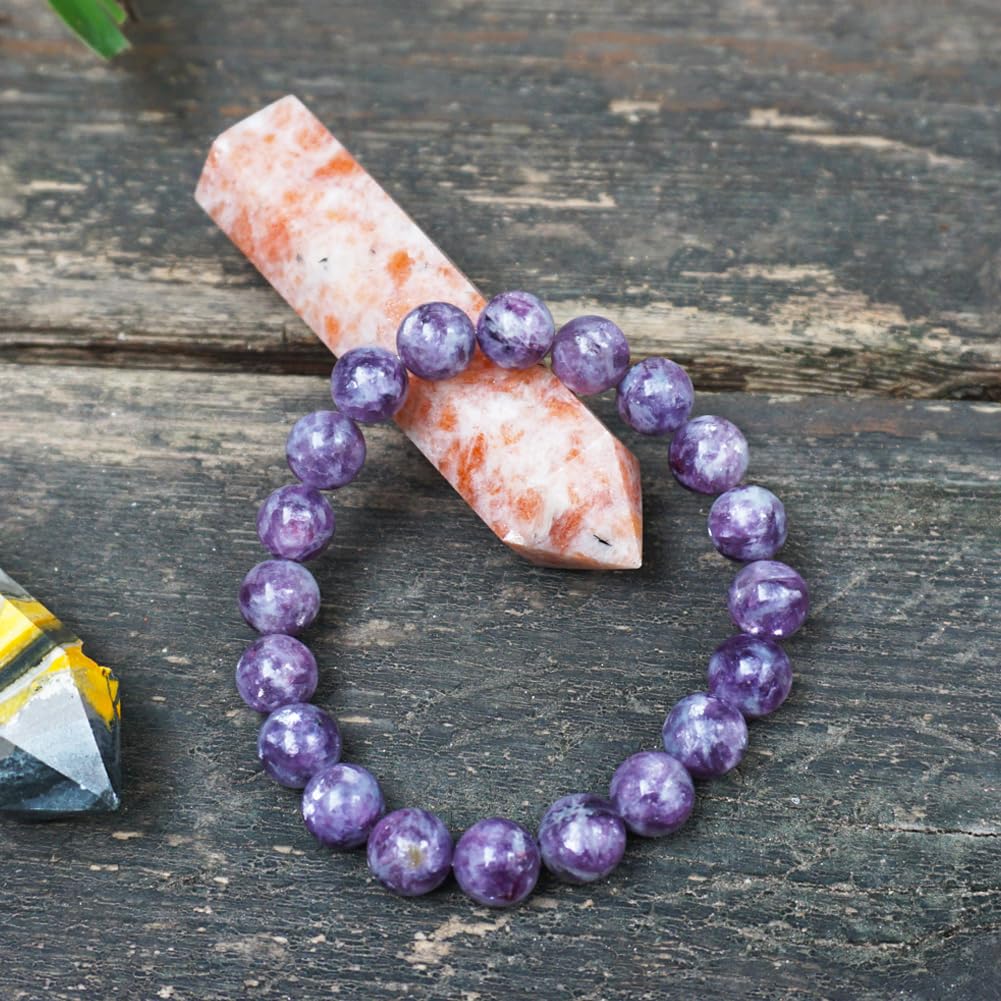 TaHLga Lepidolite Crystal Bracelet for Women Men 12mm | Natural Crown & Third Eye Chakra Purple Crystal | Anxiety Relief & Peace | Fits for Large Wrist 8-8.5" | Come with Box & Pouch