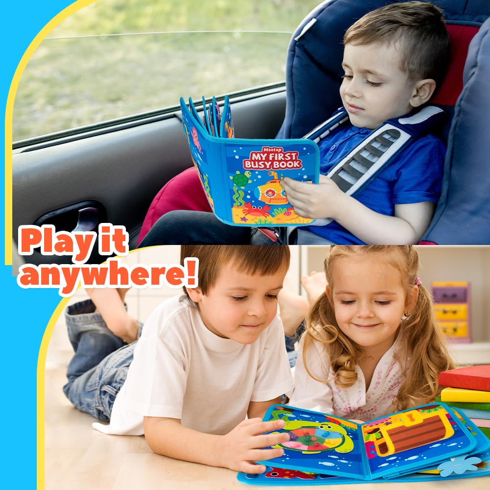 Mootop Busy Book for Toddlers, Busy Board Felt Quiet Book for Baby Sensory Board Learning Activities Travel Toys for Fine Motor Skills, Quiet Book with Life Skills, Cognition, Sorting, Matching