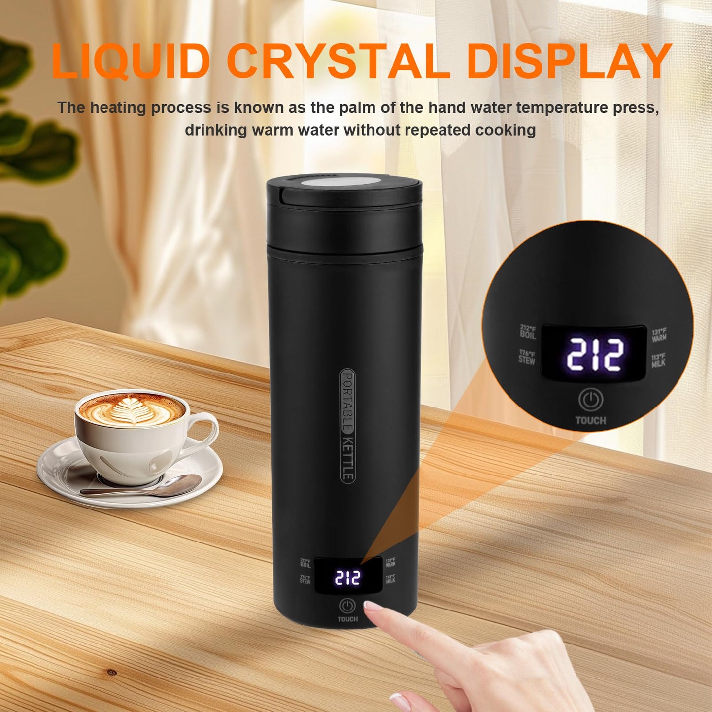 Rzlinn Portable Electric Kettle (110V), Travel Tea Kettle, 316 Stainless Steel Premium Liner, 4-speed Temperature Adjustment with Auto Shut-off and Boil-Off Protection black