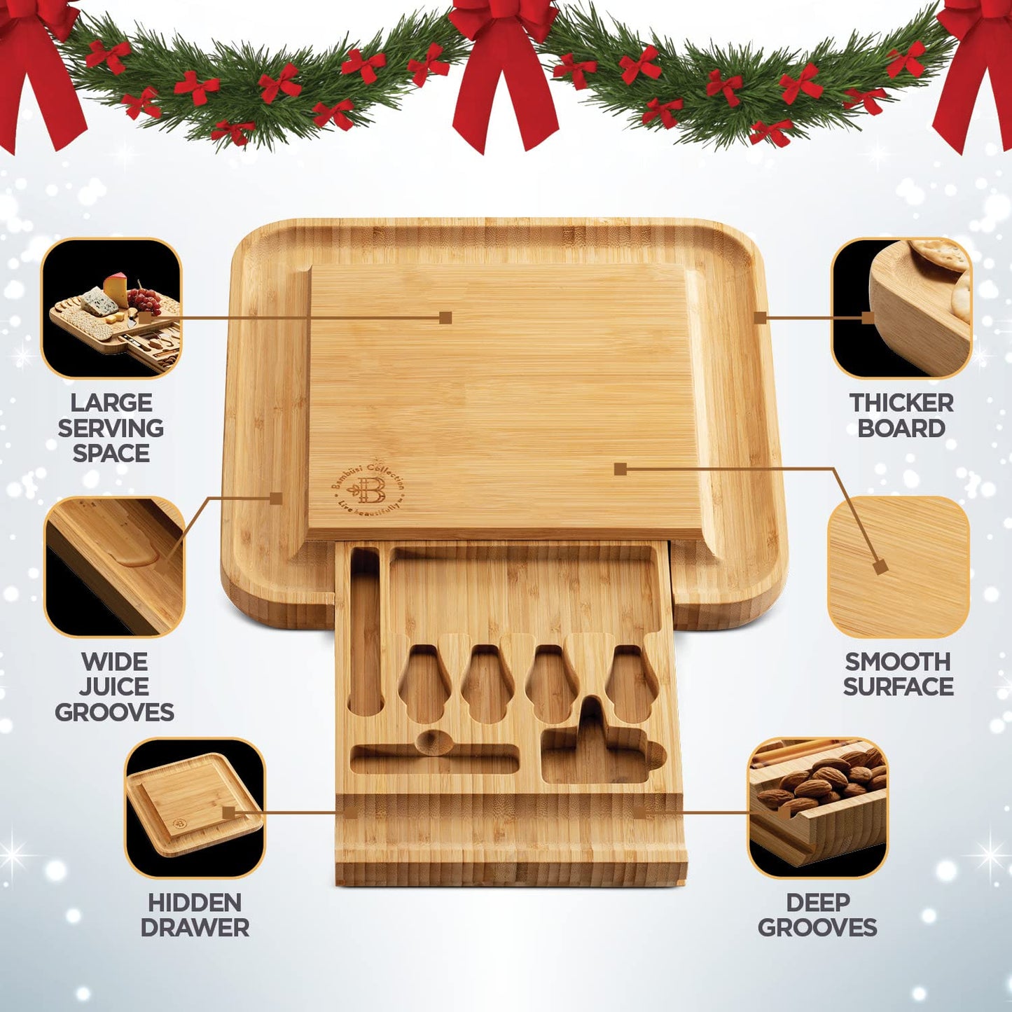 Charcuterie Boards Gift Set - Bamboo Cheese Board Set Charcuterie Tray & Serving Platter for Hosting & Entertaining, Wooden Cheese Platter, Kitchen Gifts for Women, Gifts for Home, Wedding & Birthday