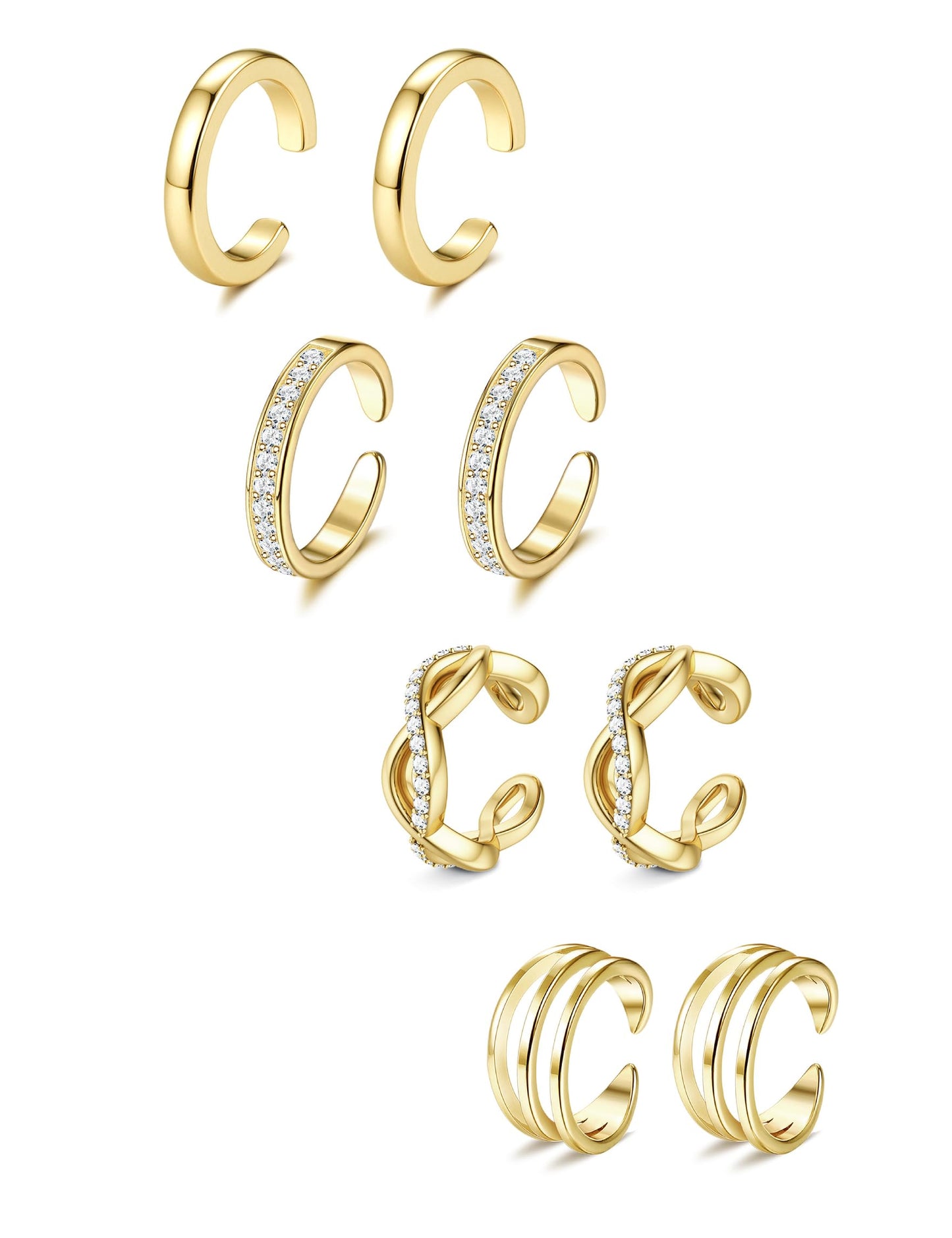 4 Pairs Ear Cuffs Non Piercing - 14K Gold Plated Ear Cuffs Earrings for Women Trendy Ear Cuff for Non Pierced Ears Clip On Carrtilage Earring Lightweight Adjustable Fake Earrings Set Classic