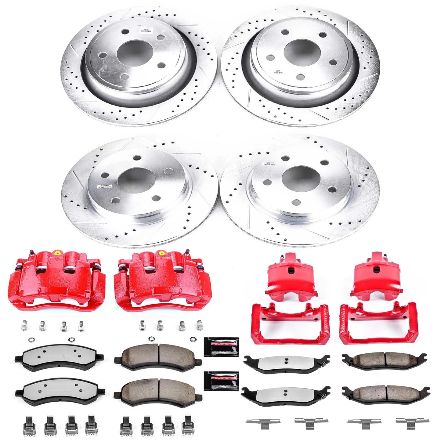 PowerStop Front and Rear Brake & Caliper Kit For Chrysler Aspen 2007-09 |Dodge Durango 2007-09 - Drilled and Slotted Truck & Tow Disc Rotors with Ceramic Brake Pads Upgrade, KC2164A-36