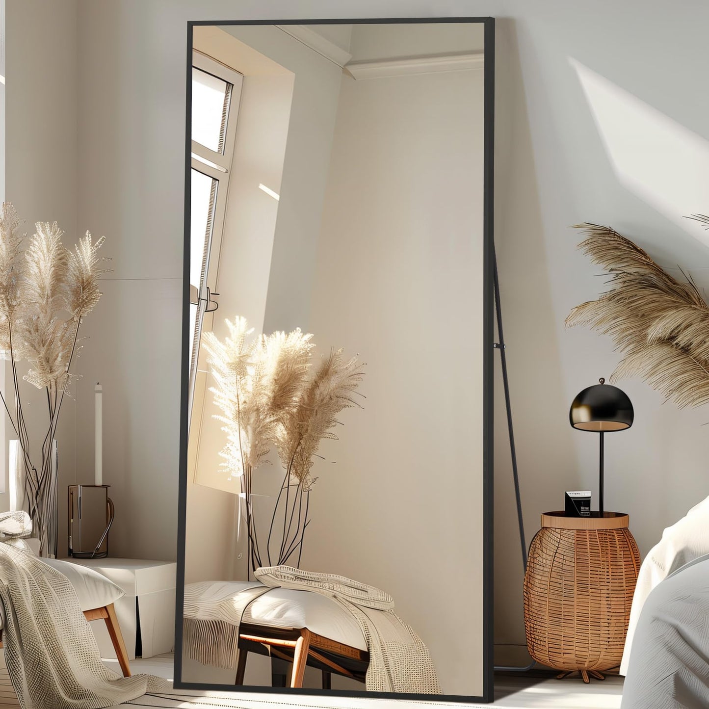 MirrMyst Full Length Mirror, 76"x34" Oversized Floor Mirror Free Standing, Large Full Body Mirror for Bedroom Living Room Gym, Black Mirror Full Length with Tempered Glass