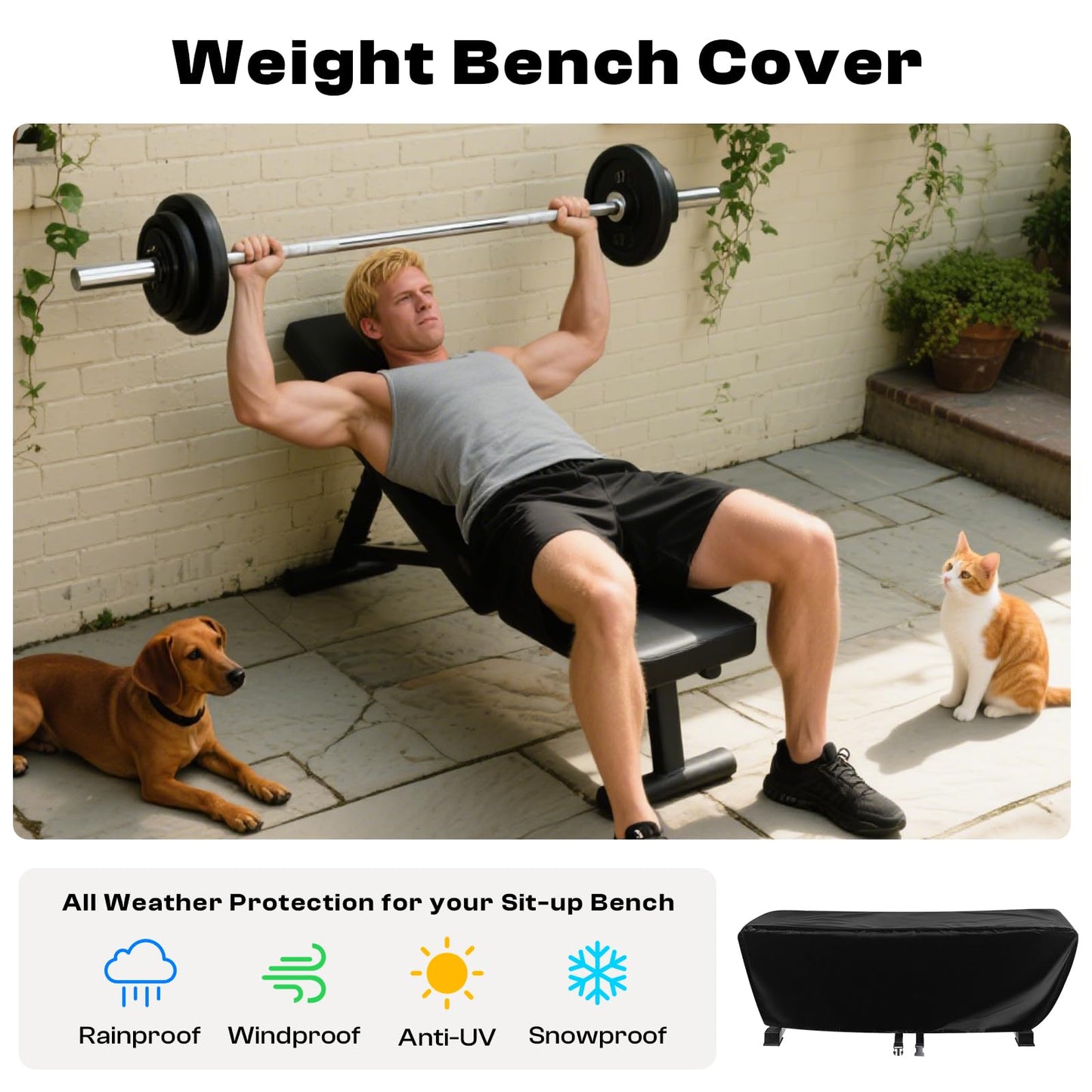 Weight Bench Cover, Heavy Duty 420D Oxford Exercise Workout Bench Cover Waterproof Outdoor,Home Gym All-weather Protective Covers Fit for Sit-up Board Flat Lifting Benches and Fitness Equipment Indoor