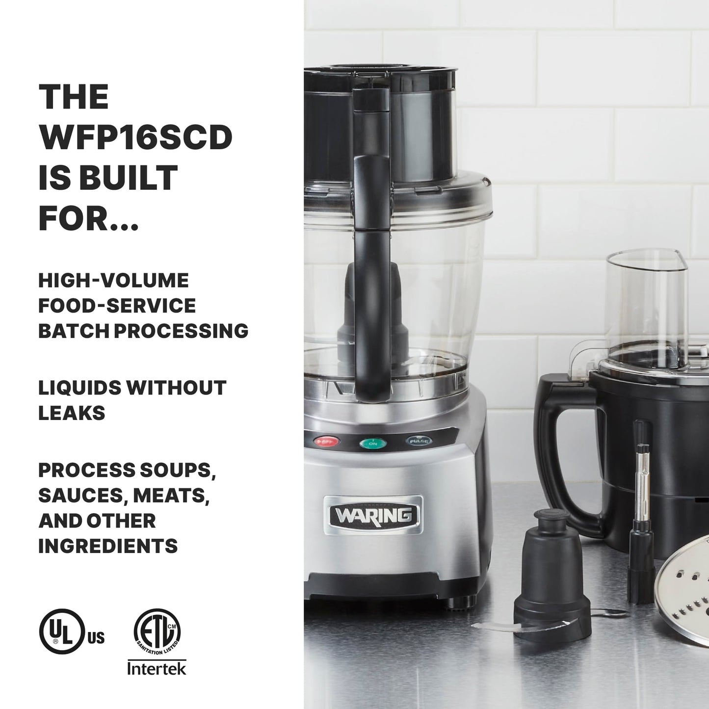 Waring Commercial WFP16SCD 4 Quart Continuous Feed Food Processor, 2 HP Motor, Extra Large Feed Tube, Patented LiquiLock Seal Bowl System, Includes 4 Quart Clear Cutter/Mixer Bowl, Dicing, Shredding, Slicing, Whipping Disc and a Standard S blade for Chopp