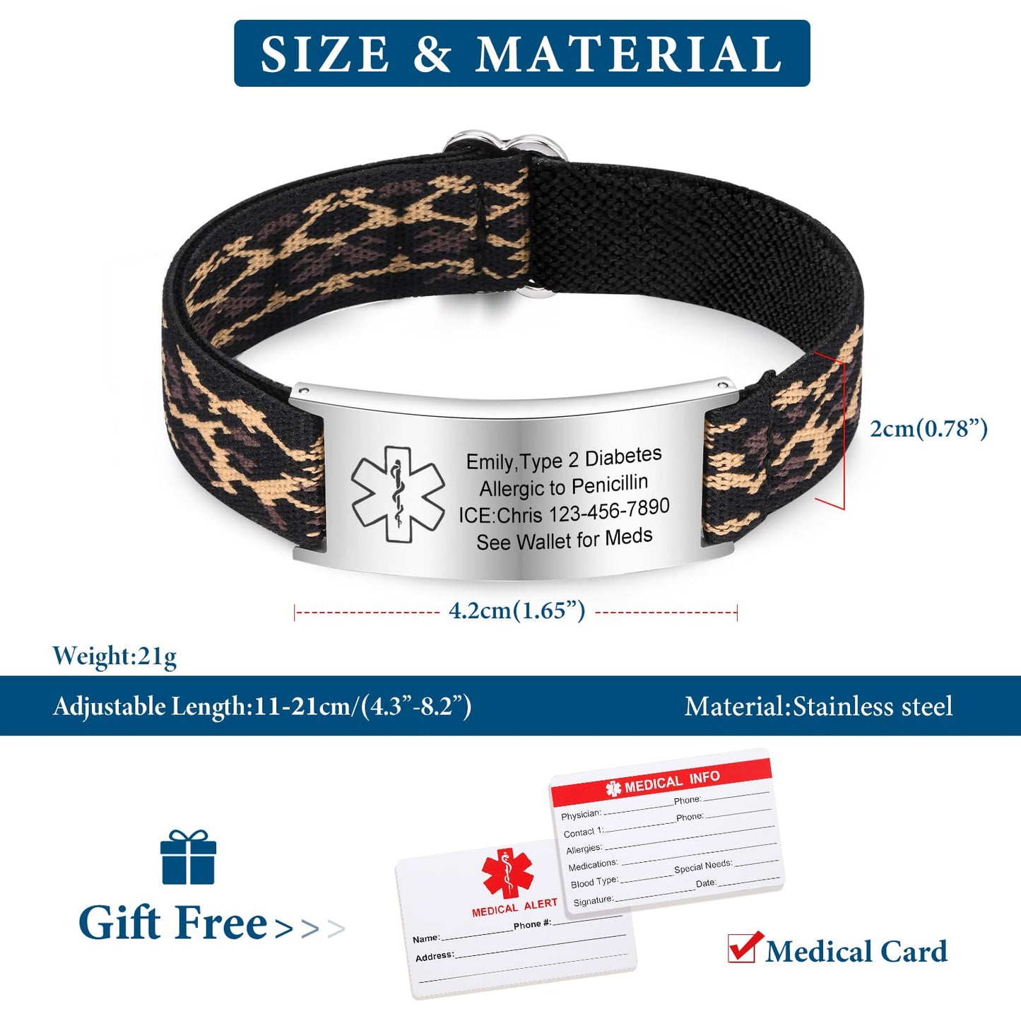 VNOX Medical Alert Bracelets for Men & Women Kids with Free Engraving Adjustable Stainless Steel Mesh Emergency Medical ID Bracelets Wristband
