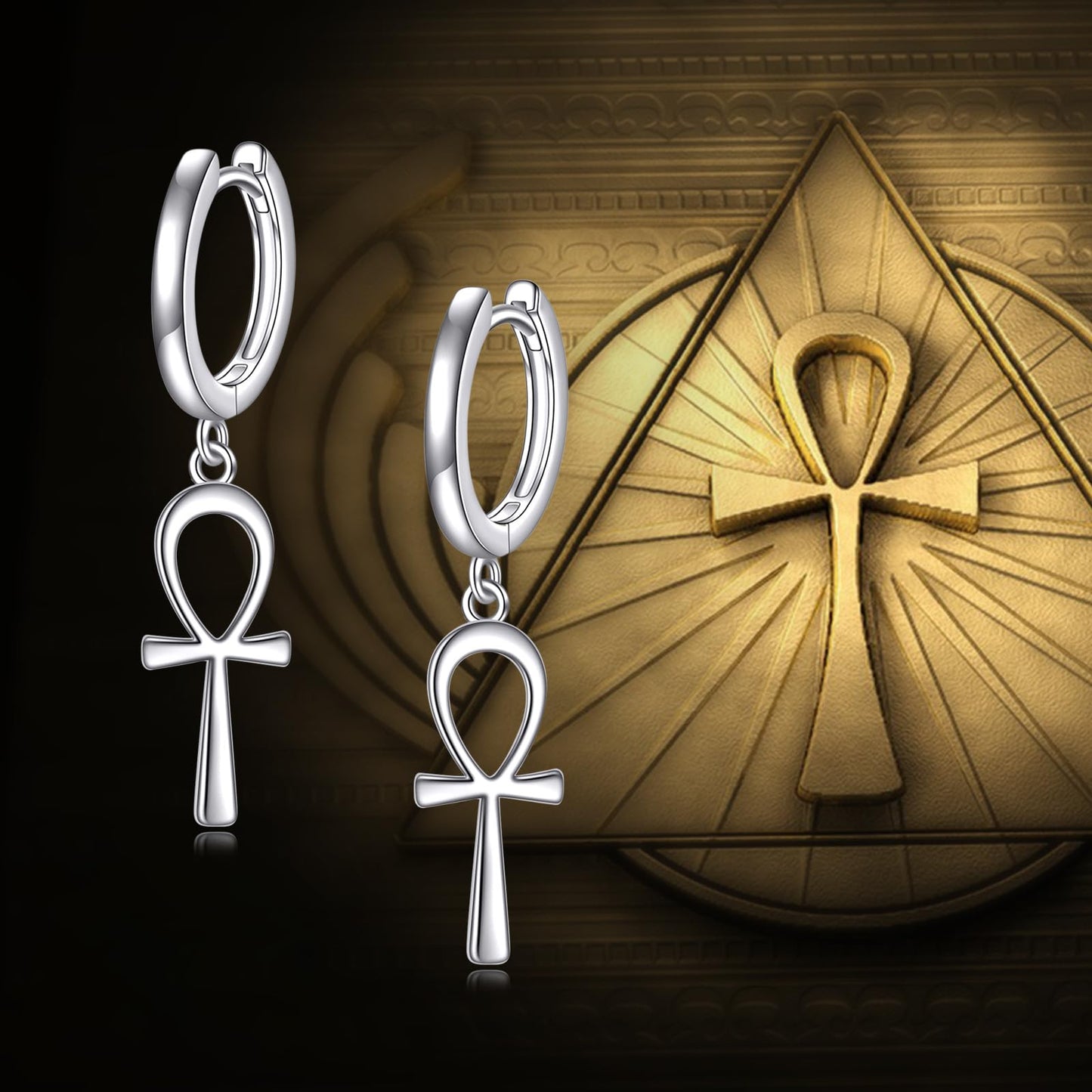 POPLYKE Ankh Hoop Earrings for Women 925 Sterling Silver Egyptian Cross Dangle Earrings Ankh Jewelry Gifts