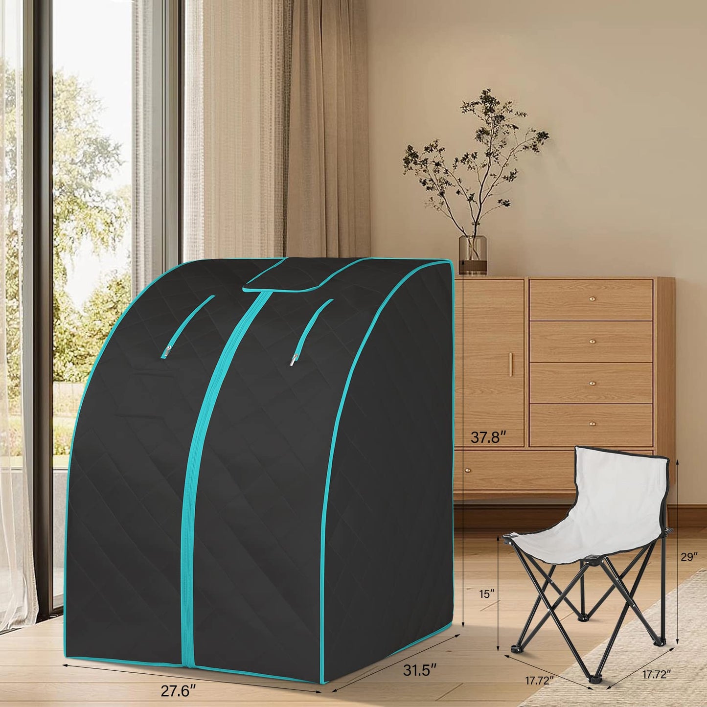 Smartmak Far Infrared Sauna, Full Body One Person Portable SPA Set with Time & Tempreture Remote Control, Heating Foot Pad and Foldable Reinforced Chair (L 27.6ββ x W 31.5ββ x H 37.8ββ) - Black