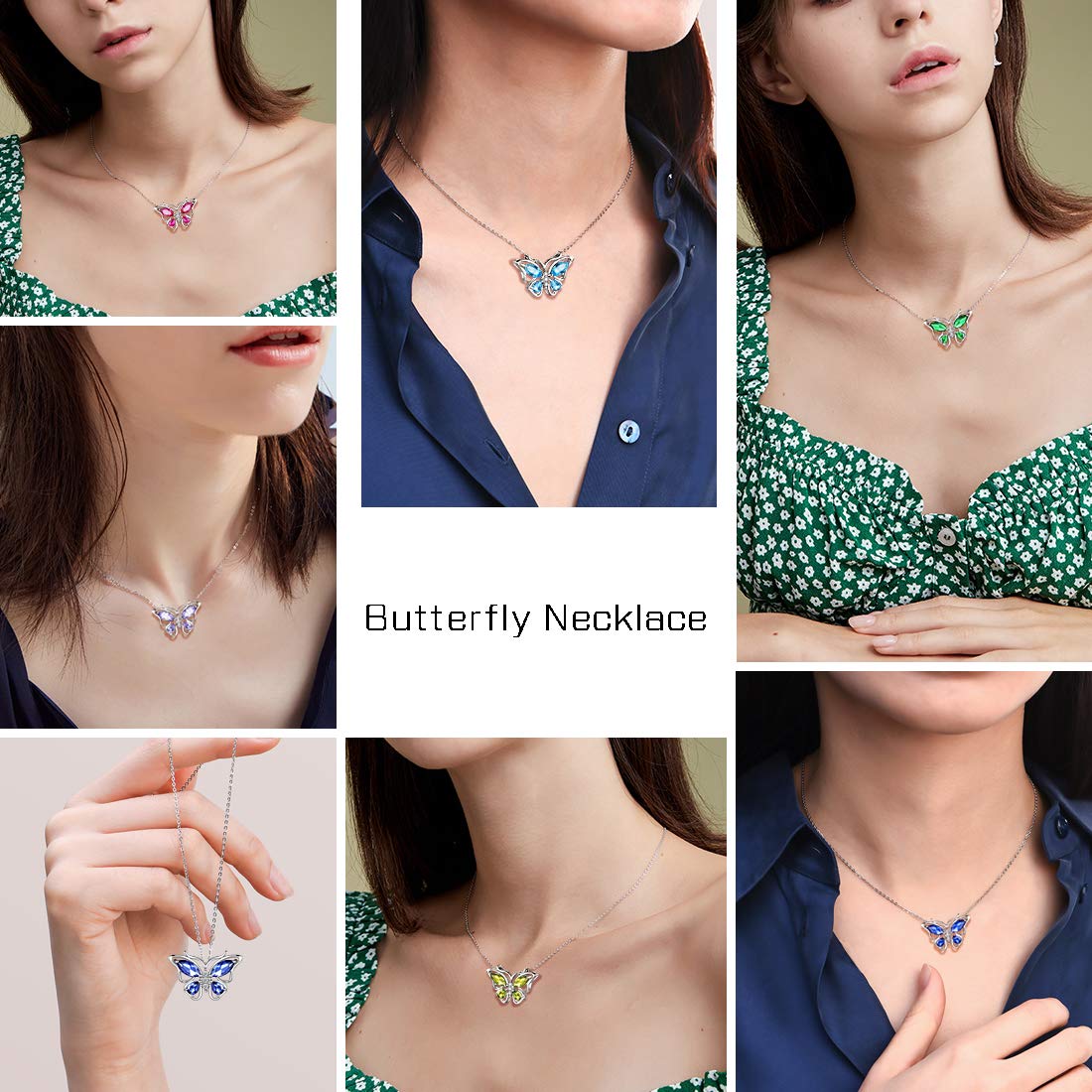 Hipunk Butterfly White Jewelry Sets Birthstone Women 925 Sterling Silver April-Diamond Birth Stone Animal Butterflies Jewelry Sets/Earring Set Crystal Birthday Jewelry SS0001W