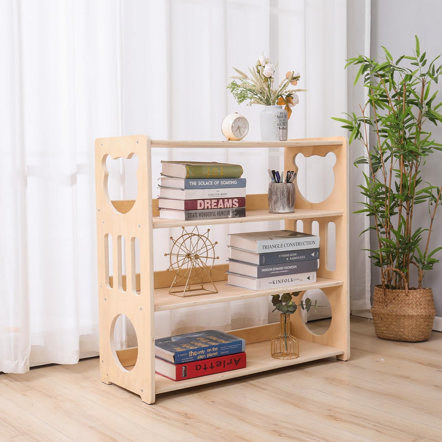 YJTREMFYX Children's Toy Storage Rack Montessori Bookshelf, Used as a Storage Cabinet for Books and Toys in Game Rooms, Children's Rooms, Daycare Centers, and kindergartens (4 Levels)