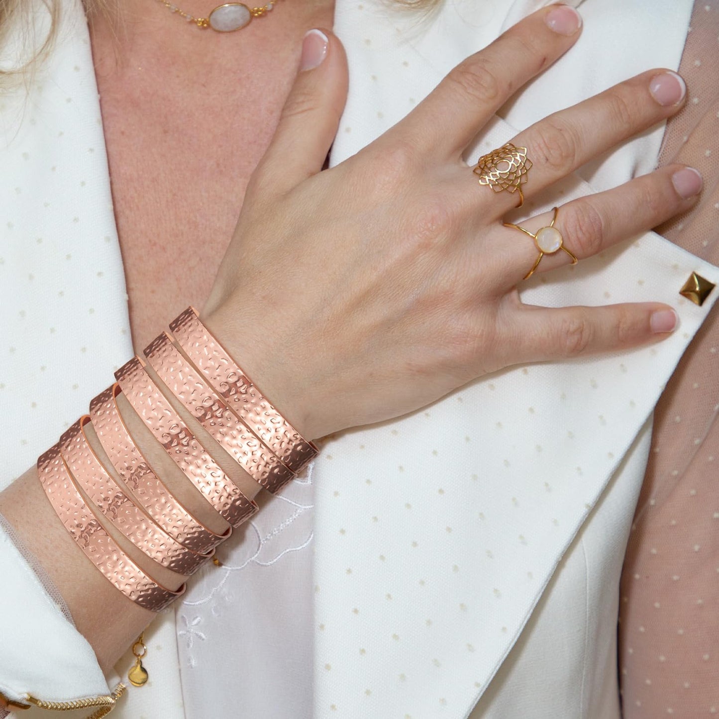 Otuuz 6 Pcs Copper Bracelets for Men Women Copper Cuff Bracelets Adjustable Size Health Jewelry Gift Handmade Uncoated Health Jewelry Gifts(Handmade Hammered Style)