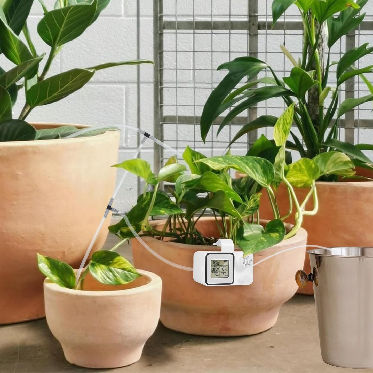 Automatic Drip Irrigation Kit,Ofloton 15 Potted Indoor Houseplants Support,Indoor Automatic Watering System for Plants,with Digital Programmable Water Timer