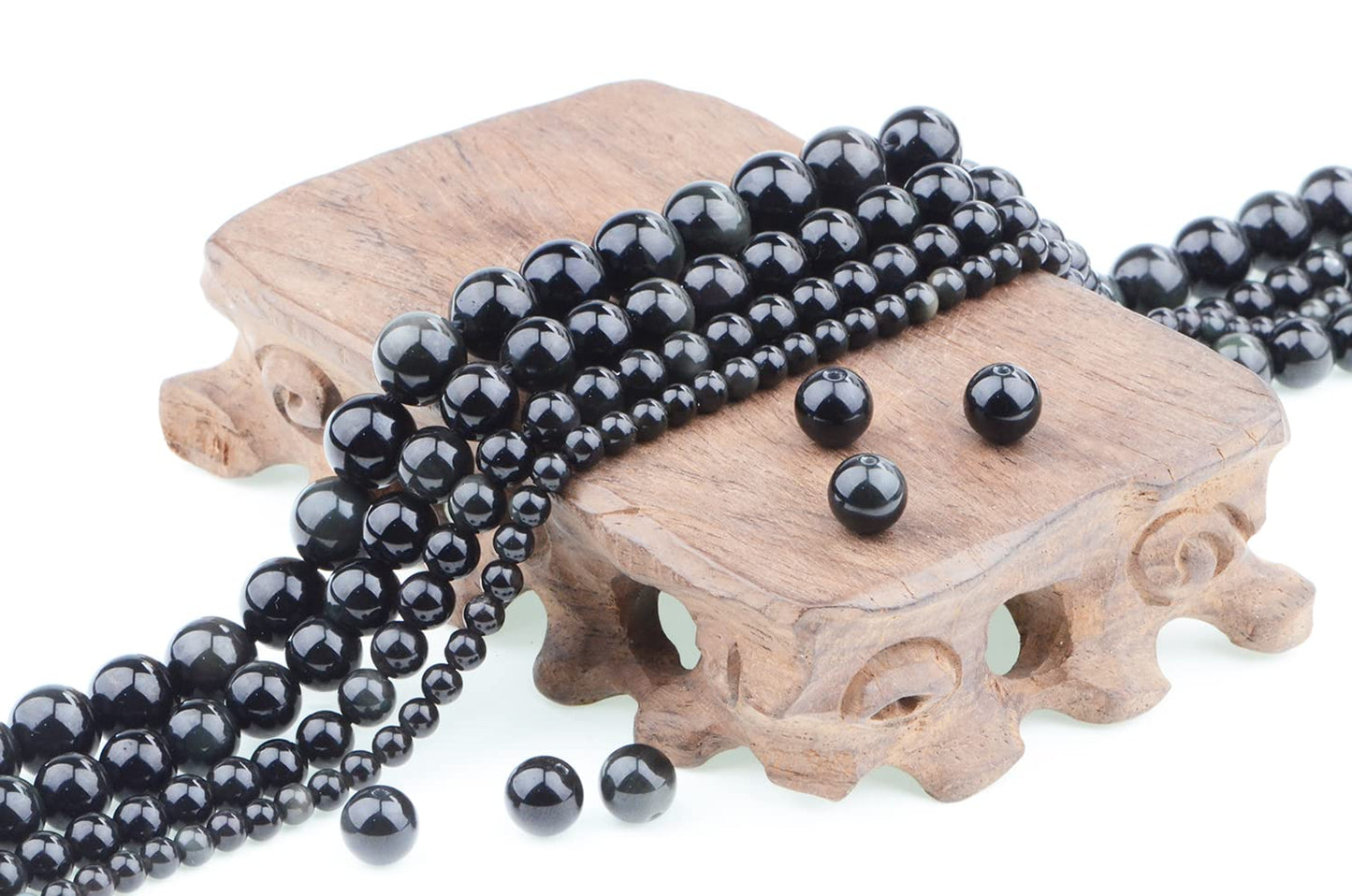 Bymitel 90 pcs Natural Genuine Real Round Loose Stone Beads Gemstone Spacers for Charm DIY Jewelry Making 15.5" per Strand 4mm (Black Obsidian, 4mm)