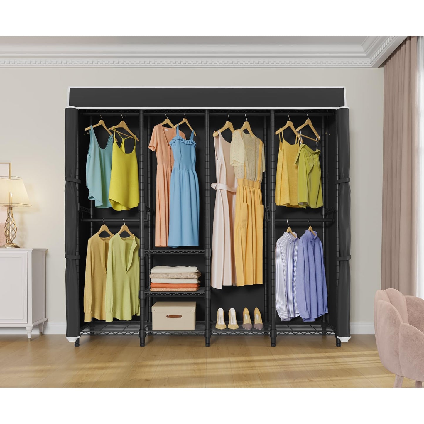 VIPEK V40C Medium Covered Clothes Rack, Freestanding Clothing Rack with Black Oxford Fabric Cover for Hanging Clothes, Adjustable Portable Closet Wardrobe for Bedroom & Walk-in Closet, Max Load 900LBS