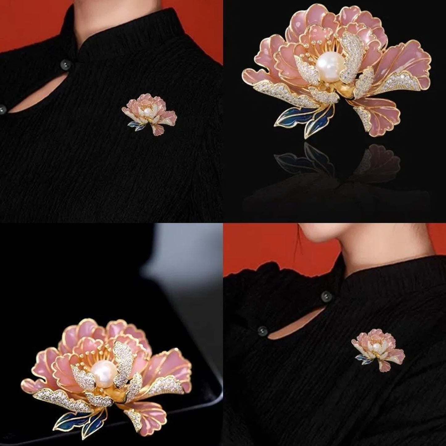 Fashion Brooches For Women, Peony Flower Brooch Pins, Suitable For Party And Daily Wear On Many Occasions,Pink