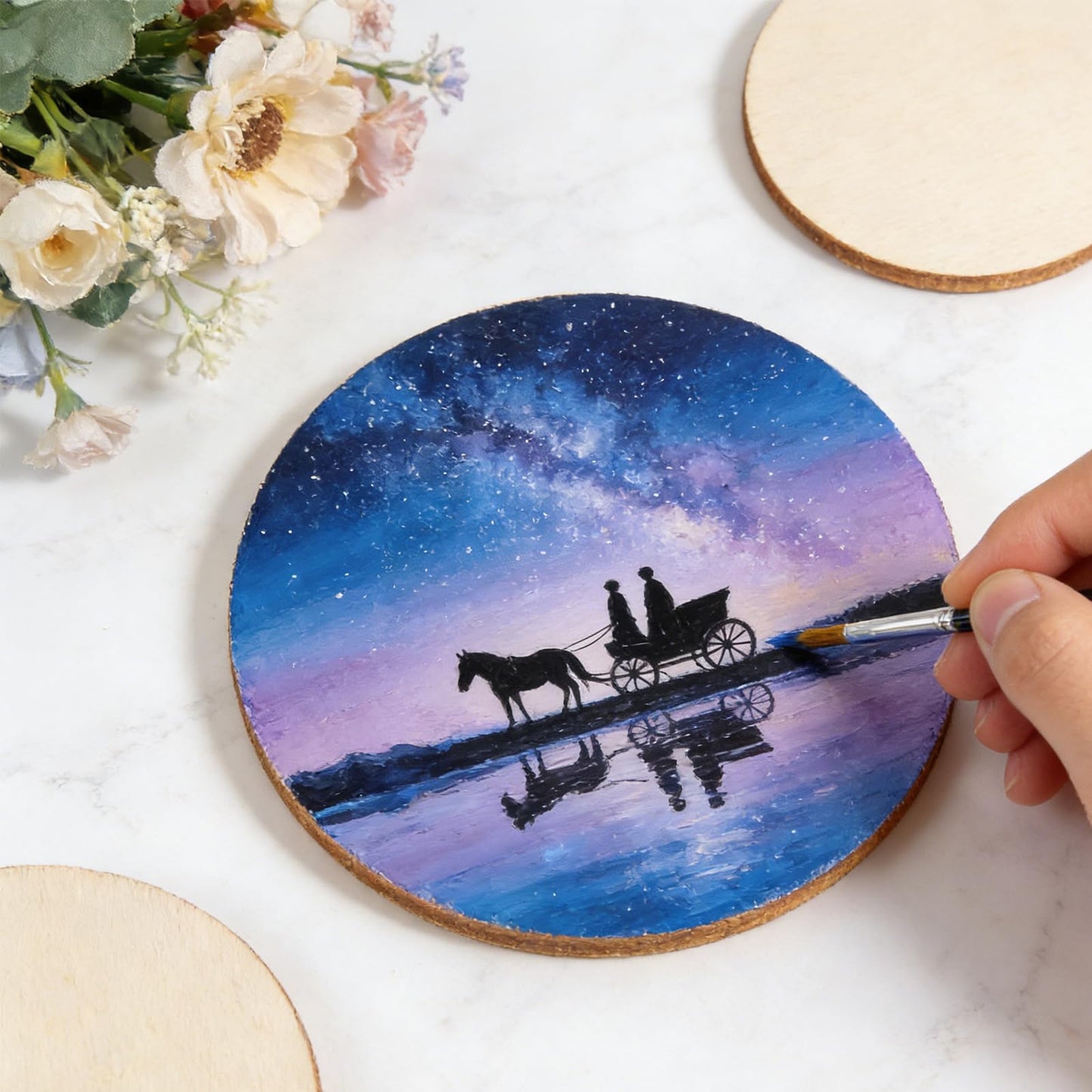MAHIONG 400 Pcs 2 Inch Unfinished Round Wood Circles, Bulk Natural Round Wooden Discs Craft Blanks Wood Slices for DIY Art Projects, Christmas Ornaments and Home Decorations