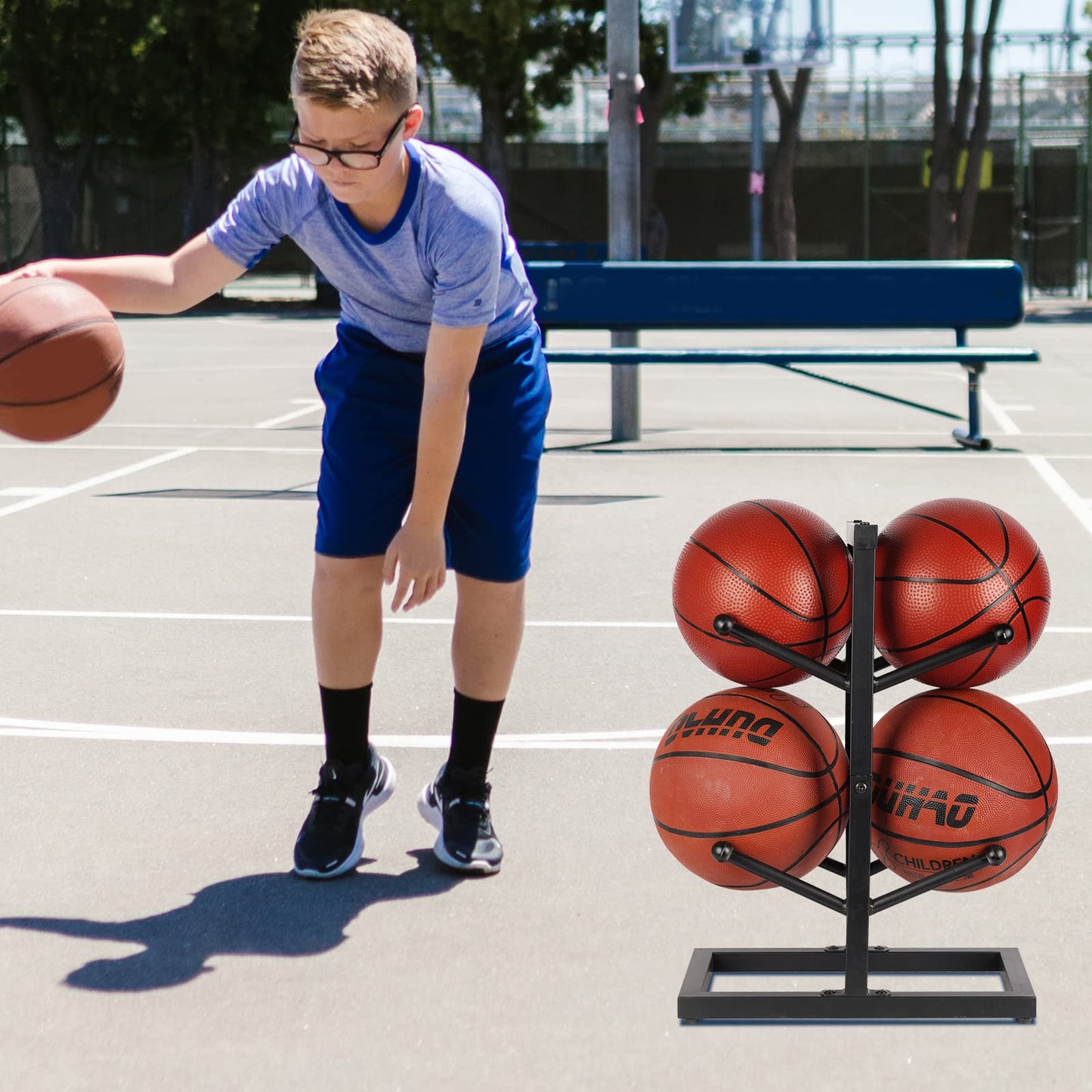 Fitlyiee Basketball Organizers Metal Ball Storage Rack Sports Storage for Indoor Outdoor (Small 2-Layer)