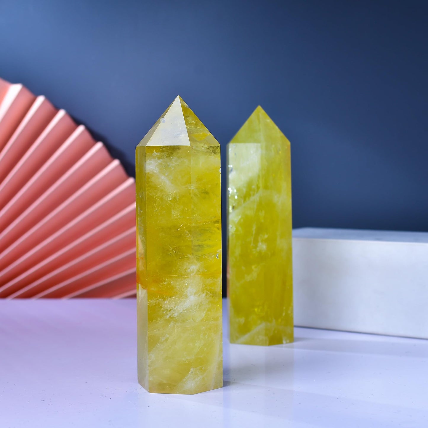 WUYOUSHI Large Citrine Healing Crystal Towers 5.9" -6.1" Natural Crystal Wand 6 Faceted Chakra Crystal Point Reiki Meditation Therapy Home Decoration Gift (1-1.2lb)