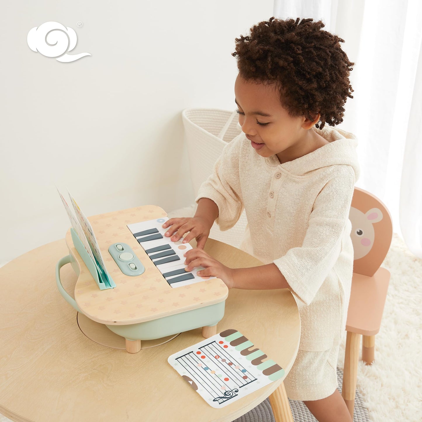 FReniland Wooden Baby Piano, 18 Keys Digital Toddler Piano, Musical Educational Instrument Toy with Music Scores for Boys Girls Ages 2+