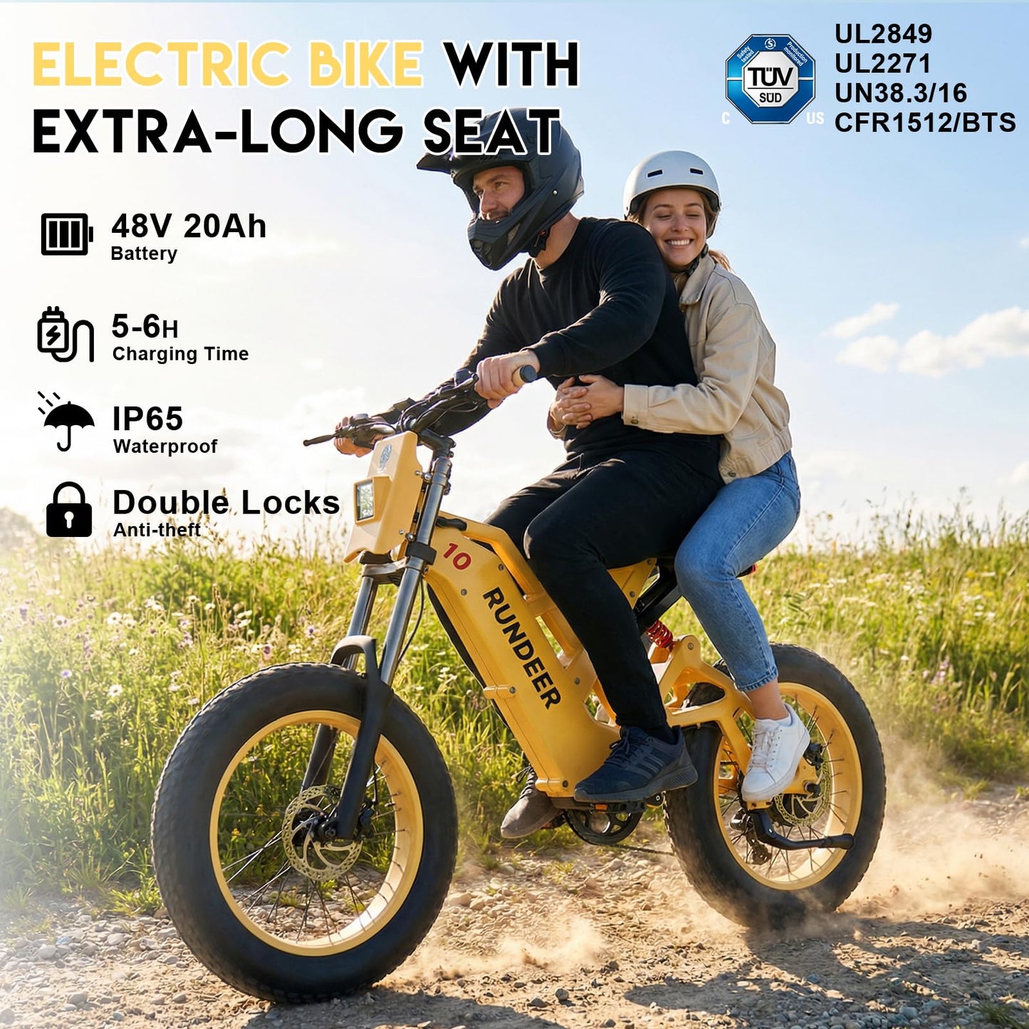 RUNDEER Electric Bike for Adults,20" Fat Tire Electric Dirt Bike,100-50 Miles Electric Motorcycle Ebikes,6000/4000/3000W Peak Motor E-Bikes,Full Suspension,3-Year Support (3000W+48V20Ah)