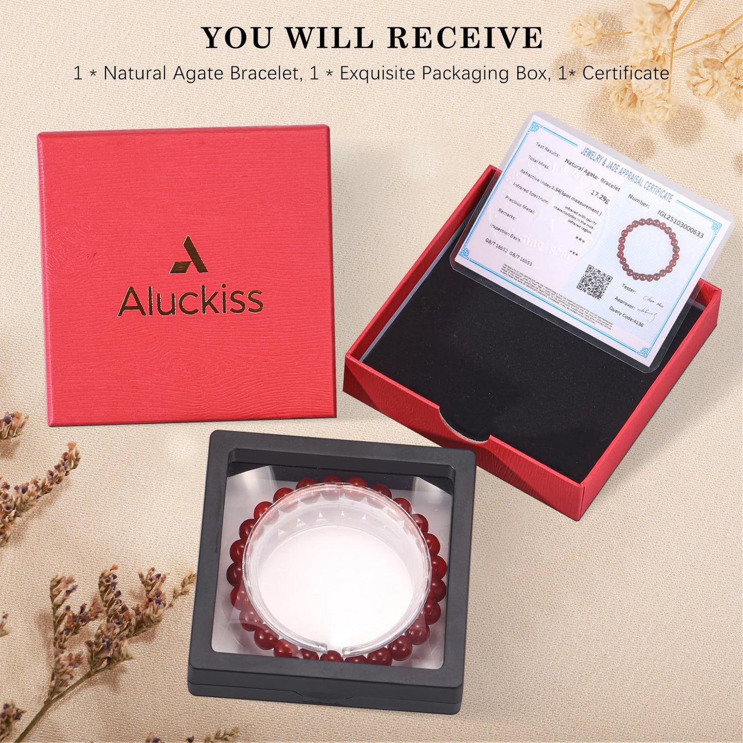 Aluckiss 8mm Red Agate Bracelets for Women Men Natural Agates Round Beaded Stone Healing Bracelet Stretch Elastic Handmade Polished Gemstone Beads Bracelet