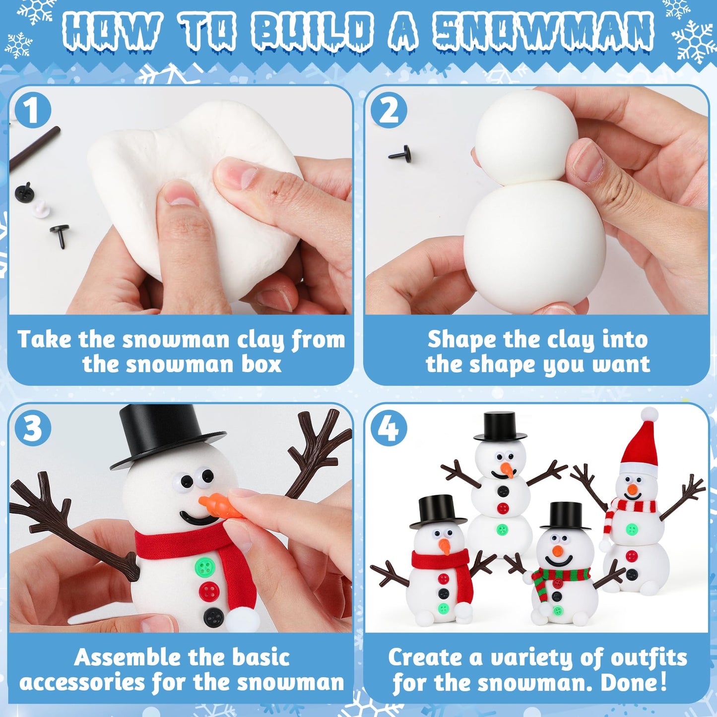 15 Pack Christmas Crafts Supplies, DIY Snowman Making Kit for Children, Christmas Stocking Stuffers, Air Dry Snowman Decorating Kit Winter Snowman Presents Toys for Christmas Holiday Decorations