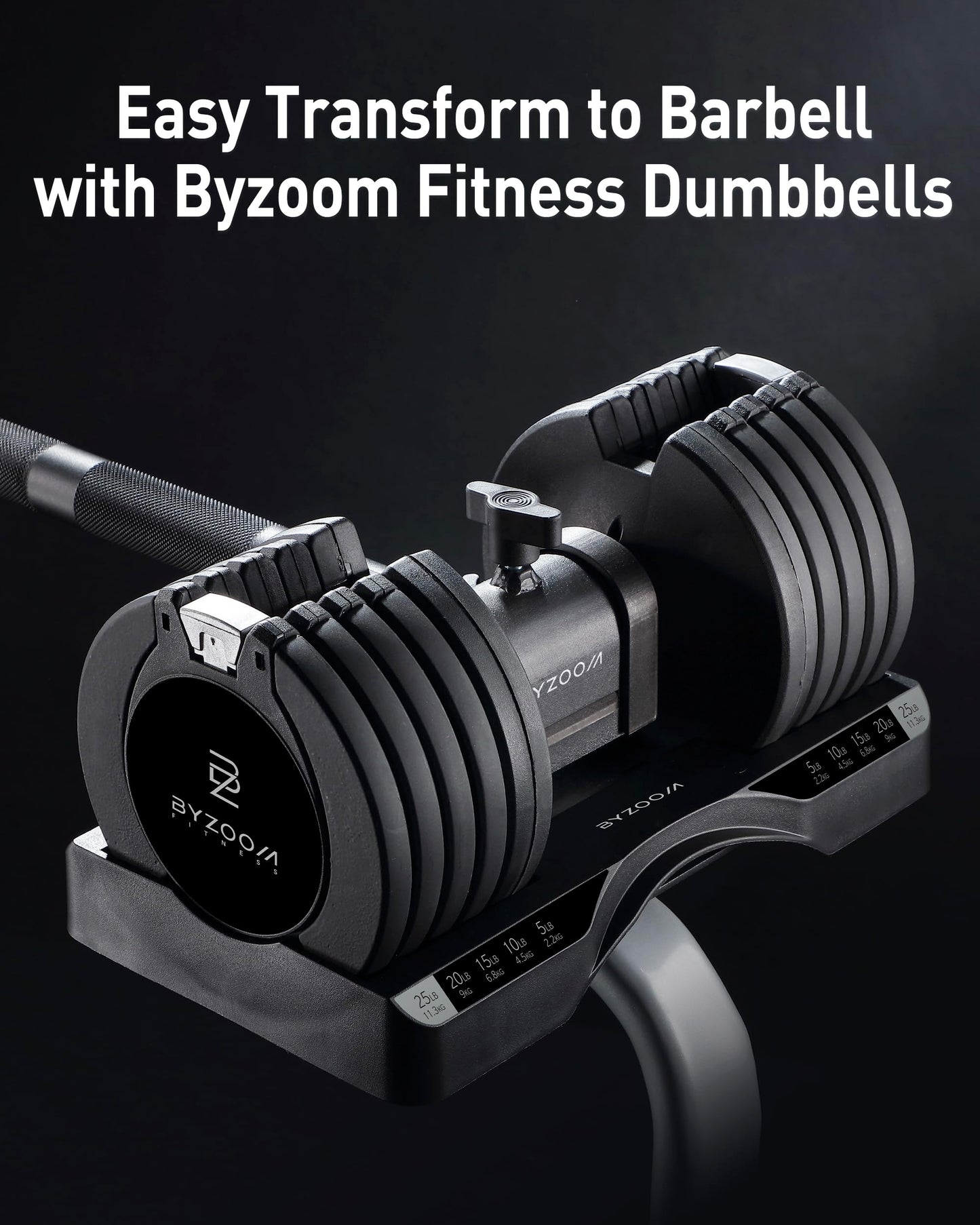 BYZOOM FITNESS Easy Bar Exclusive for BYZOOM FITNESS Adjustable Dumbbell to Barbell for Weight Training Fitness Exercise Full Body Workout for Home Gym Woman Beginner, White or Black (Black)