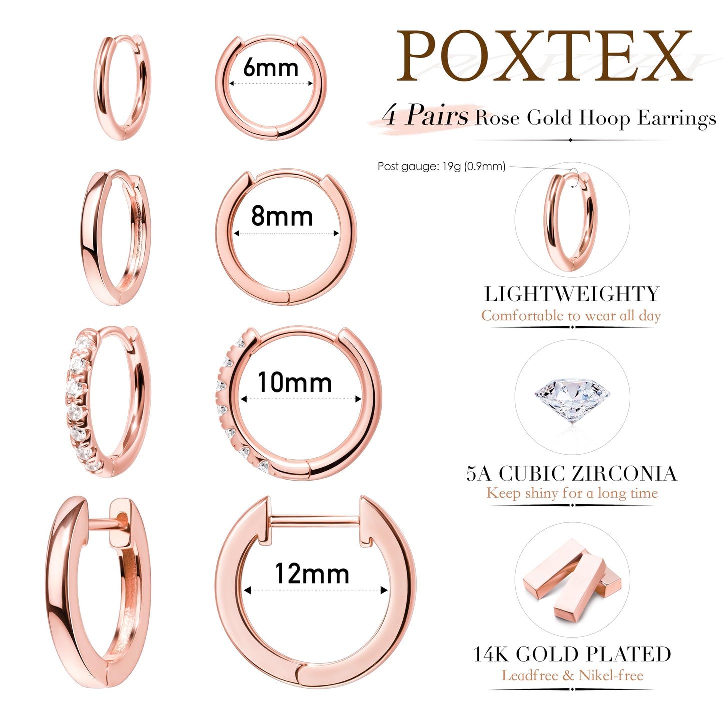 Rose Gold Hoop Earrings for Women, Small Huggie Hoop Earring for Men, Hypoallergenic Cute Trendy Mini Thin Tiny Cartilage Stacks Earrings Sets for Women Multiple Piercing Jewelry Gift Clip On