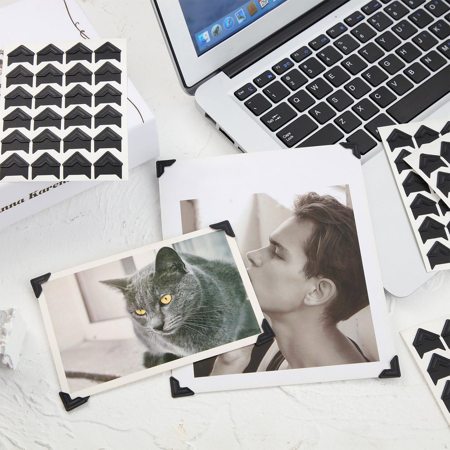 Pajean 720 Pieces Photo Corners Self Adhesive Photo Corners for Scrapbooking and Stamping Supplies DIY Scrapbook Stickers Album Diary Personal Journal Diary Organizer(Black)
