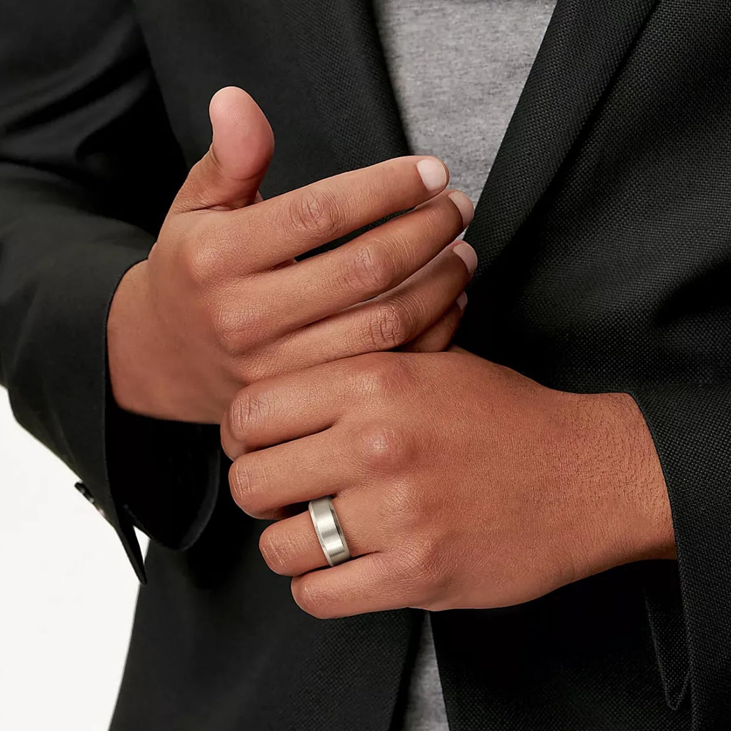 Jstyle Stainless Steel Rings for Men Women 8MM Wedding Band Rings Matte Surface - Beveled Polished Edge Mens Ring Size 9 Silver Plated Ring for Men