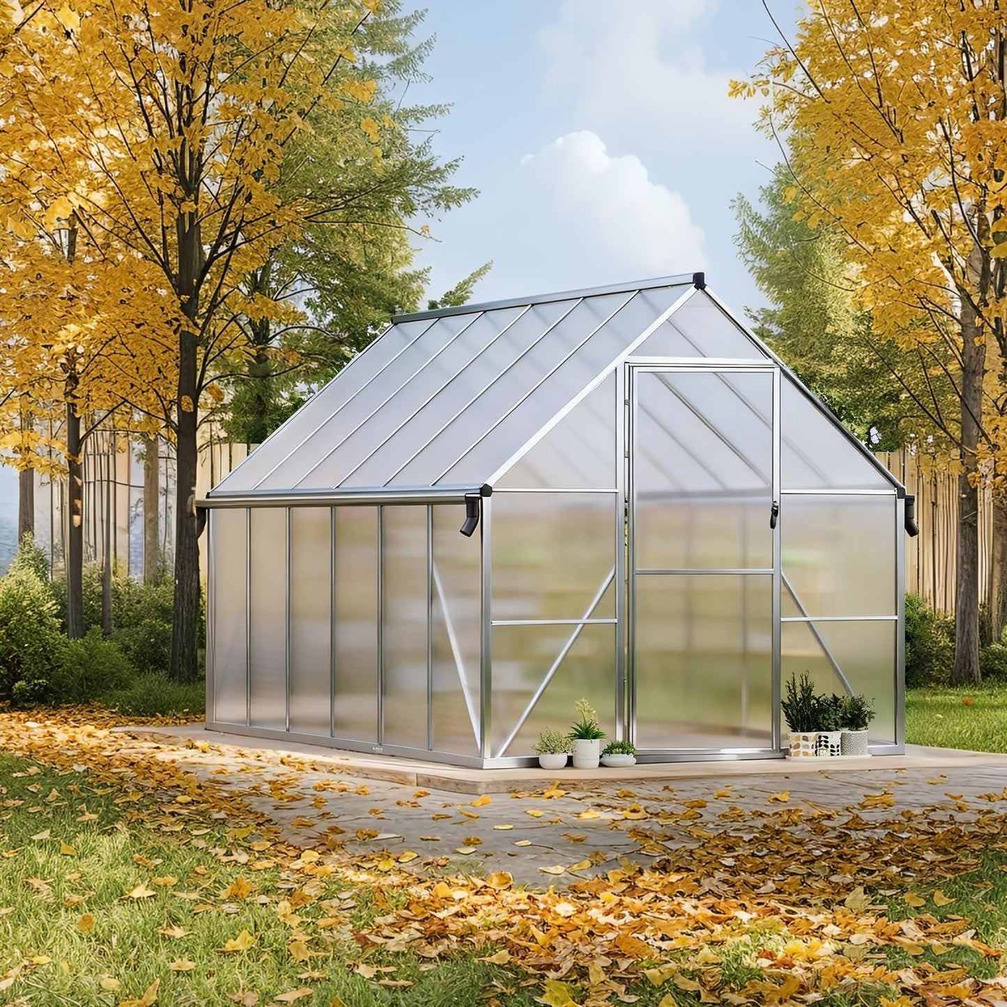 8x12ft Greenhouses for Outdoors, Polycarbonate Greenhouse with Roof Vent, Aluminum Frame Walk-in Greenhouse Kit for Backyard All Seasons Use
