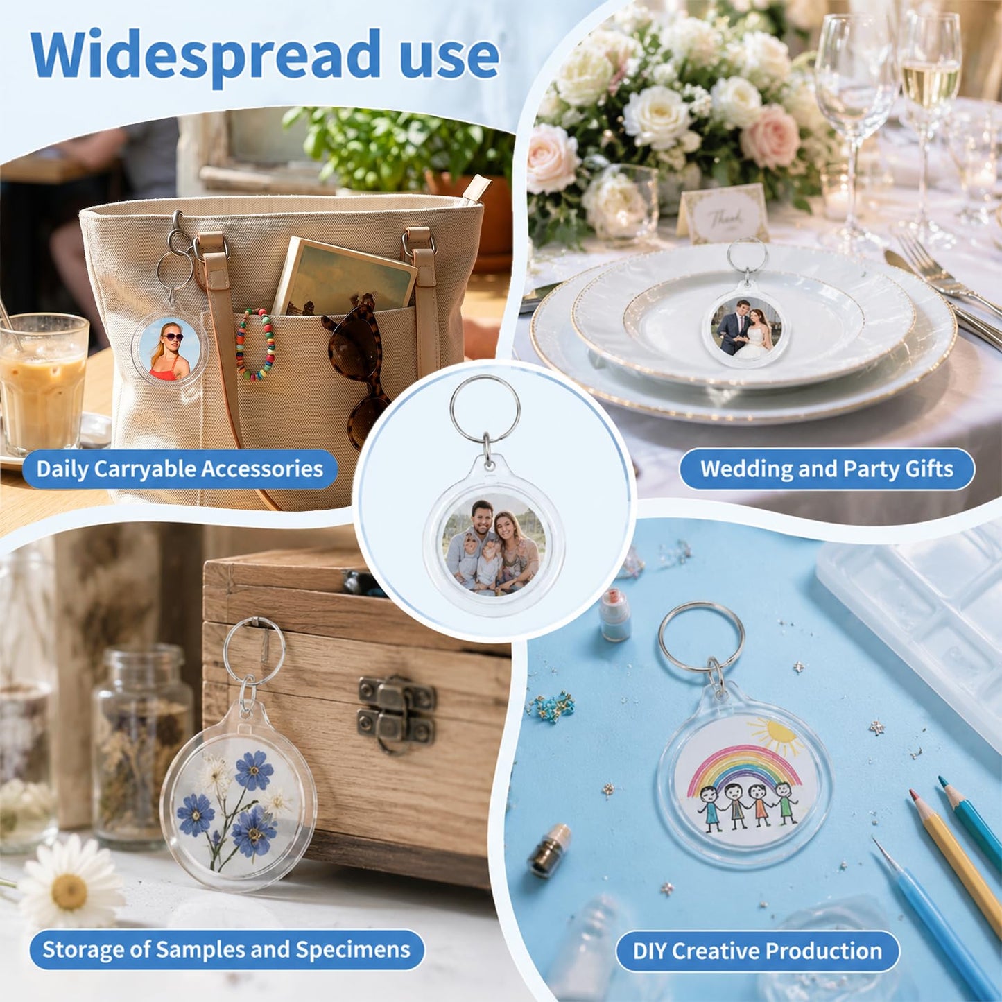 KongTiva 100 Pcs Photo Insert Keychain, Clear Acrylic Picture Keychains Round Blank Picture Frame Keyring Holder for DIY Crafts Wedding Bridal Party Favors Small Business Branding
