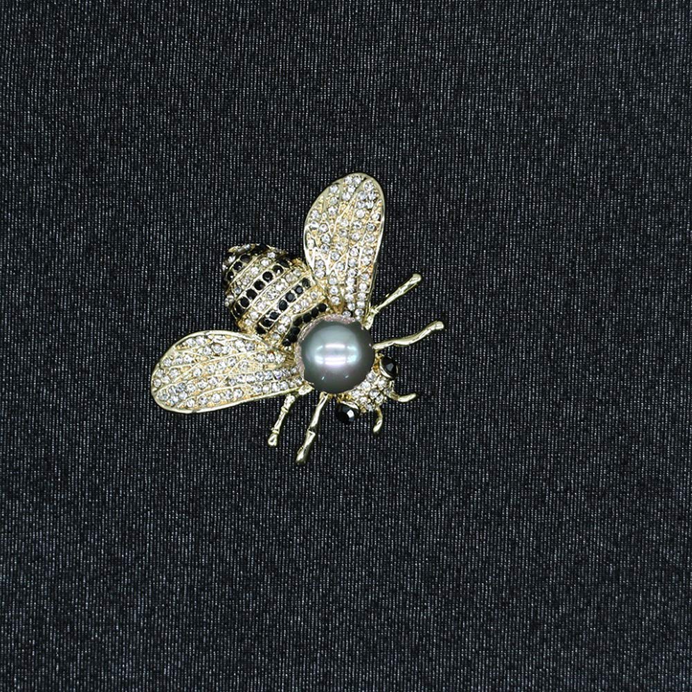 Honey Bee Brooches Crystal Insect Themed Bee Brooch Animal Fashion Shell Pearl Brooch Pin 14K Gold Plated (Gray pearl)