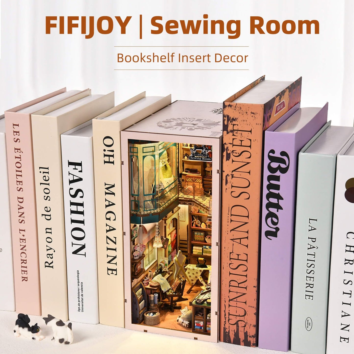 fifijoy Book Nook Kit - DIY Miniature House Dollhouse Kit for Adults and Teens, Booknook Tiny House Bookshelf Decor 3D Wooden Puzzle, Gifts for Family Friends (Sewing Room)
