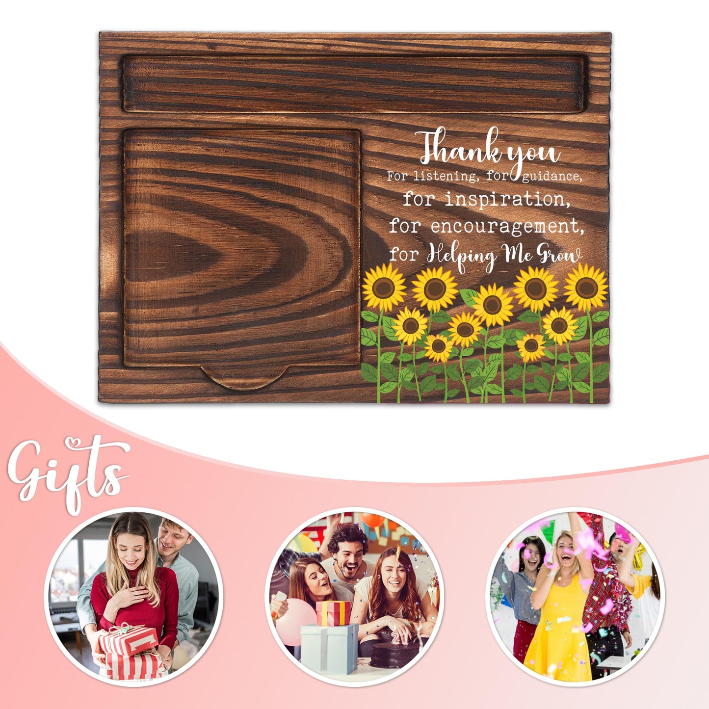 Thank You Teacher Appreciation Gift Desk Organizer, Encouragement Gift for Coworker Mentor Nurse Boss, Wooden Sticky Note Holder Office Desk Decor - FTA755