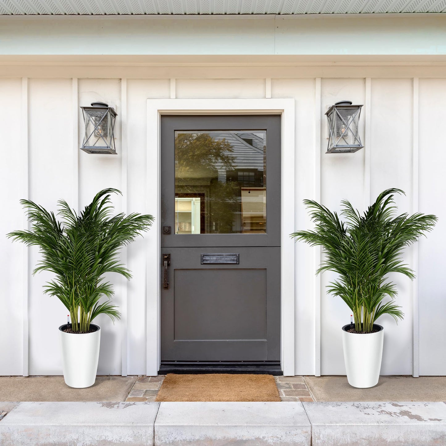 Garvee Tall Planters for Outdoor Plants, 16 in Large Planters Set of 2, Outdoor & Indoor Planters with Water Level Monitor & Inner Bucket, Automatic Watering, for Porch, Patio, Backyard, White