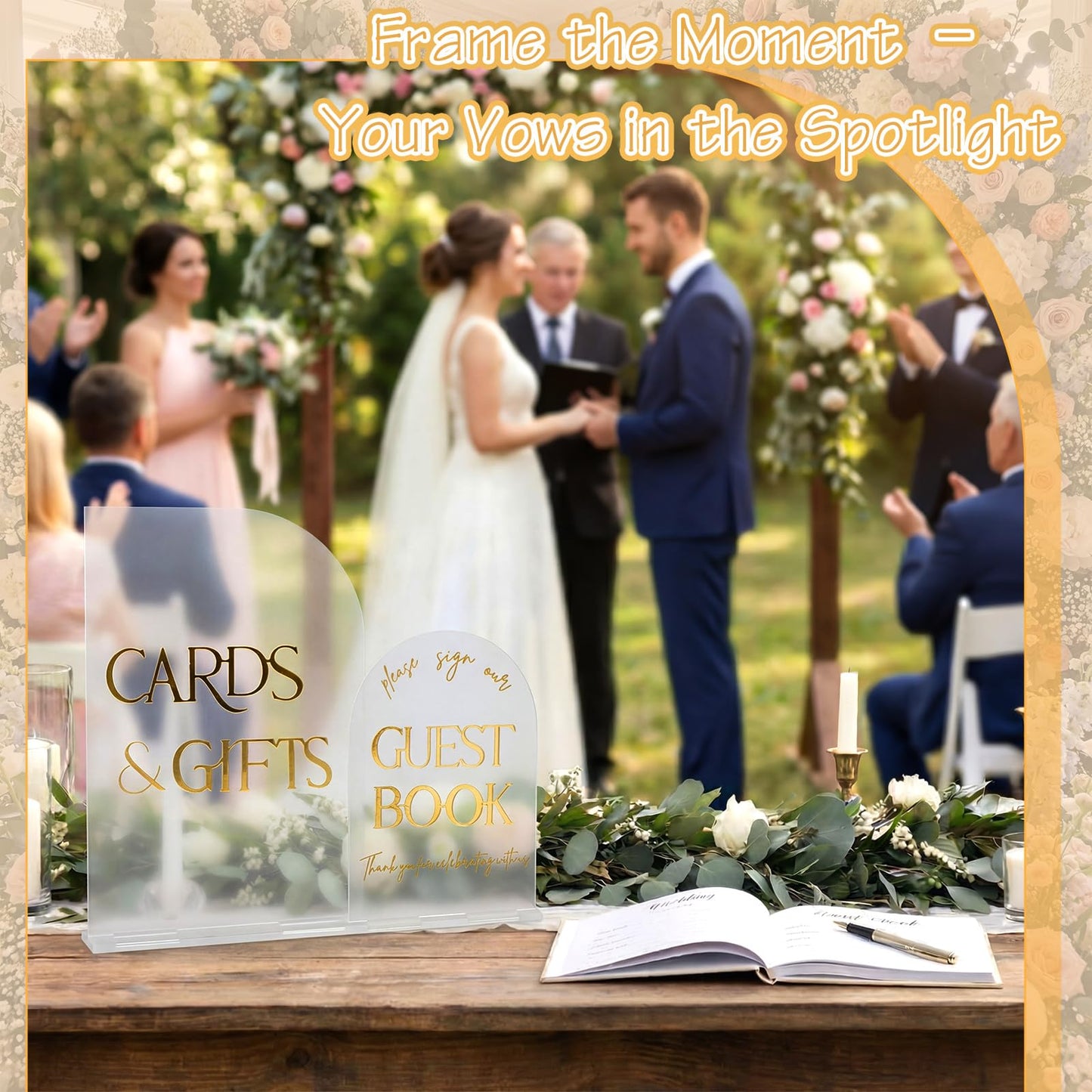 Amyhill 2 Pcs Acrylic Wedding Signs for Reception 8 × 10'' Cards and Gifts 5 x 7'' Please Sign Our Guestbook Sign with Stand Wedding Table Decor for Marriage Memorial Ceremony(Gold,Black,Minimalist)