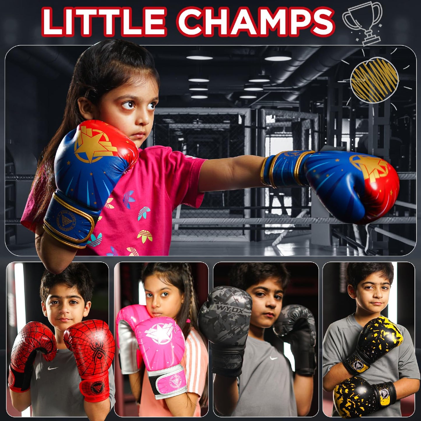 WYOX Kids Boxing Gloves 4oz 6oz 8oz โ Youth Punching Gloves for Boys & Girls Ages 3โ15 โ Sparring Gloves for Punching Bag, Kickboxing, Muay Thai, MMA โ Boxing Gloves for Kids Training Set