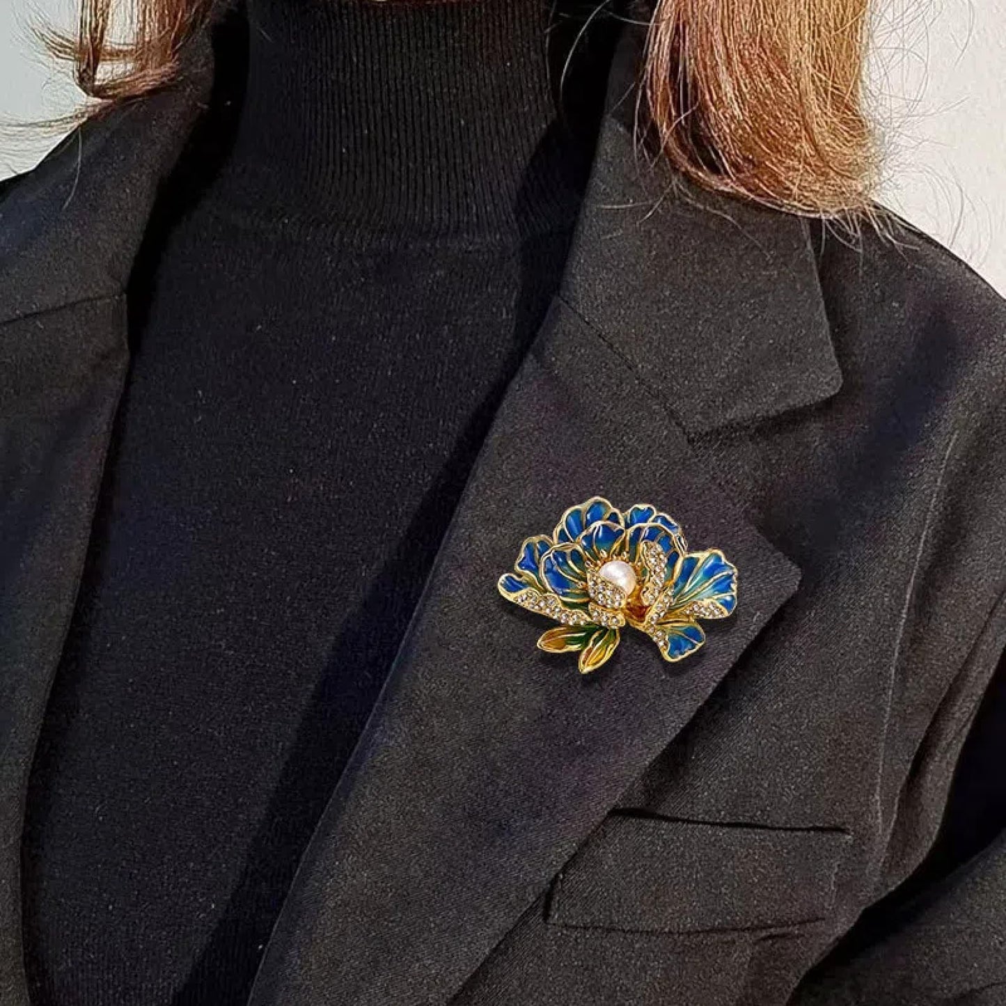 Fashion Brooches For Women, Peony Flower Brooch Pins, Suitable For Party And Daily Wear On Many Occasions,Blue